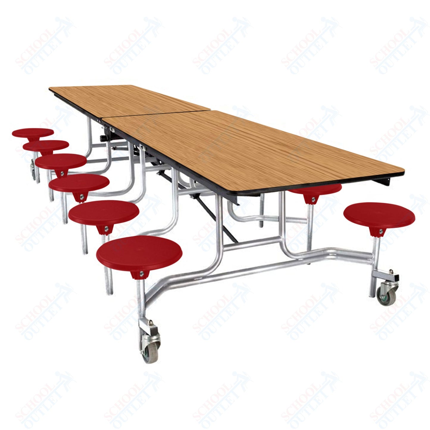 NPS Mobile Cafeteria Table - 30" W x 10' L - 12 Stools  - MDF Core - Protect Edge - Black Powdercoated Frame