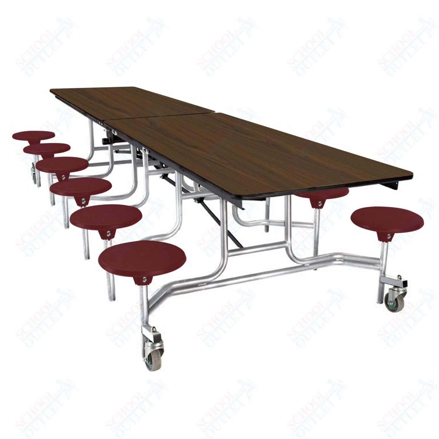 NPS Mobile Cafeteria Table - 30" W x 10' L - 12 Stools  - MDF Core - Protect Edge - Black Powdercoated Frame