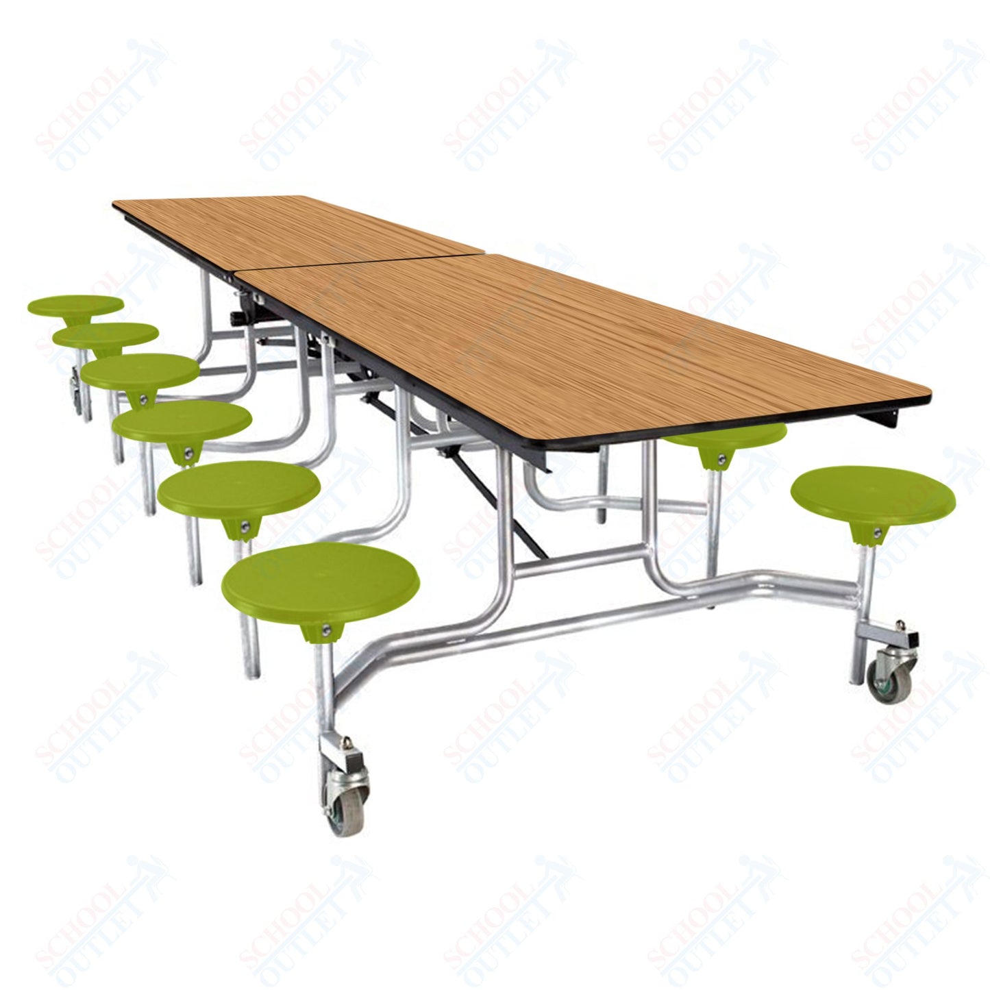 NPS Mobile Cafeteria Table - 30" W x 10' L - 12 Stools  - Particleboard Core - T-Molding Edge - Chrome Frame