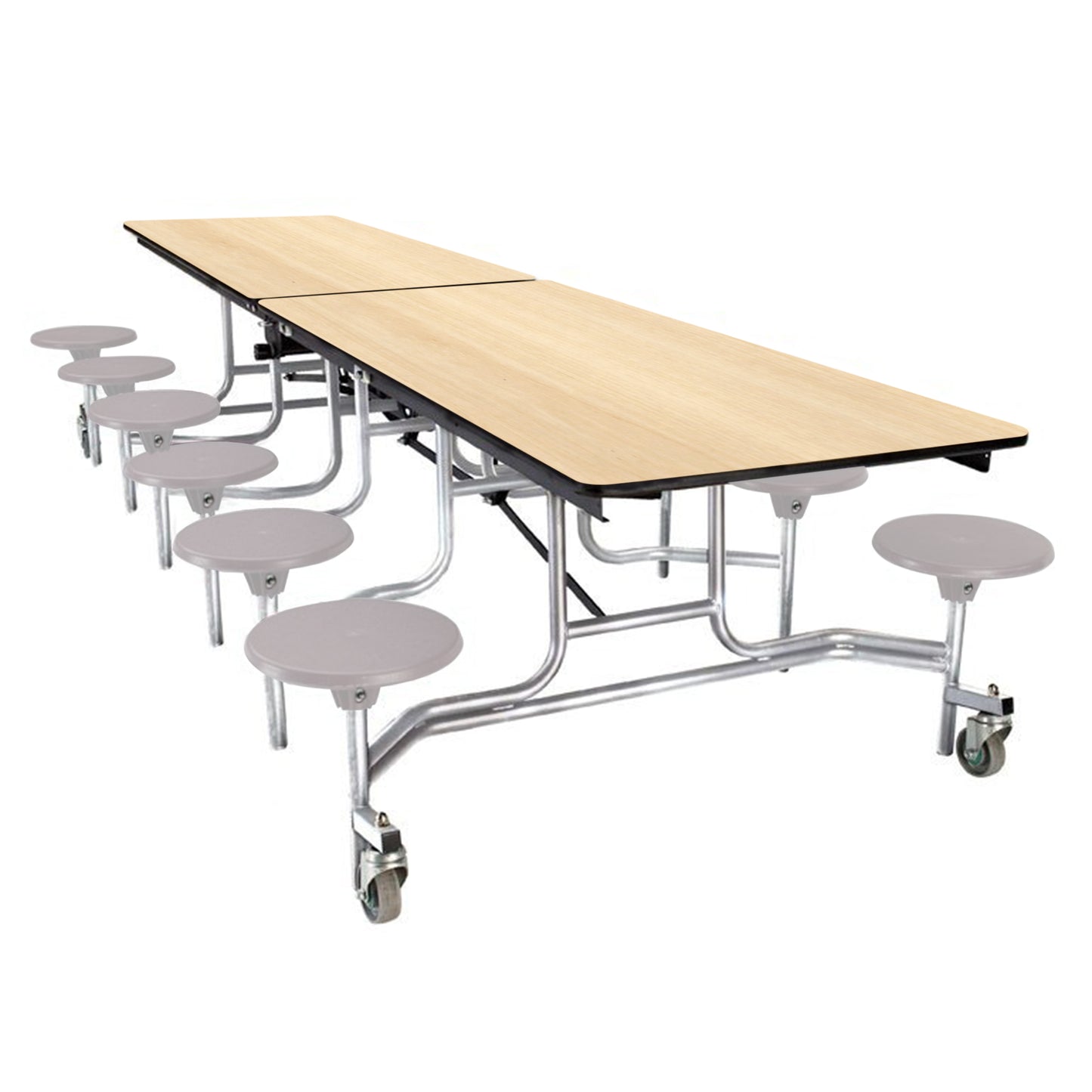NPS Mobile Cafeteria Table - 30" W x 10' L - 12 Stools  - Particleboard Core - T-Molding Edge - Black Powdercoated Frame