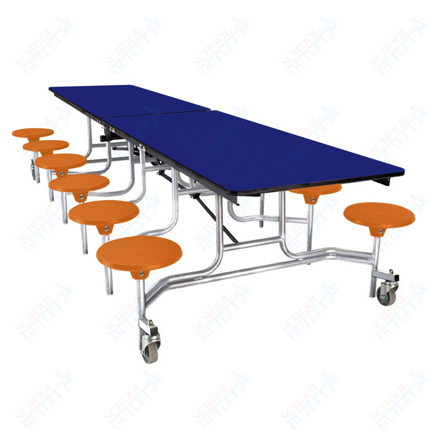 NPS Mobile Cafeteria Table - 30" W x 10' L - 12 Stools  - Plywood Core - Protect Edge - Chrome Frame