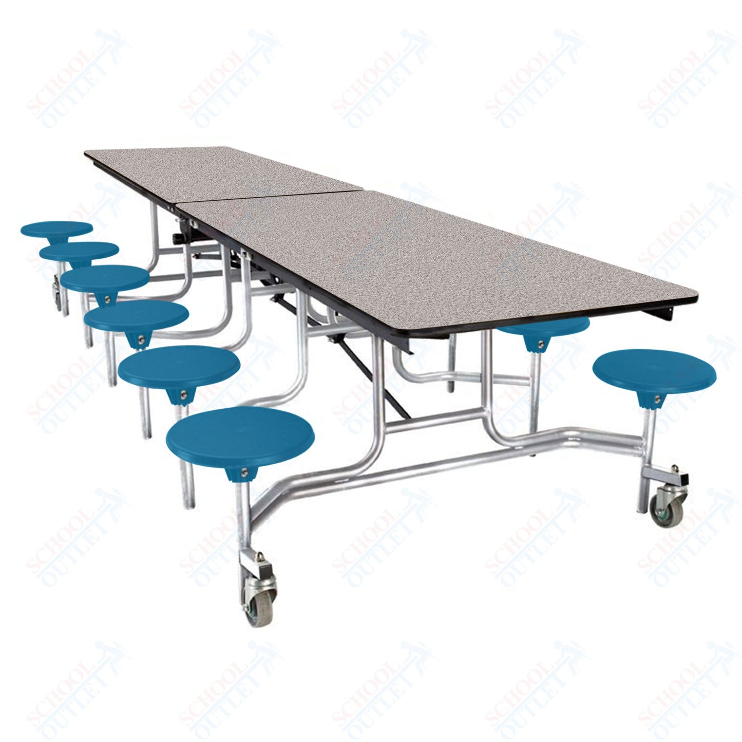NPS Mobile Cafeteria Table - 30" W x 10' L - 12 Stools  - Plywood Core - Protect Edge - Chrome Frame