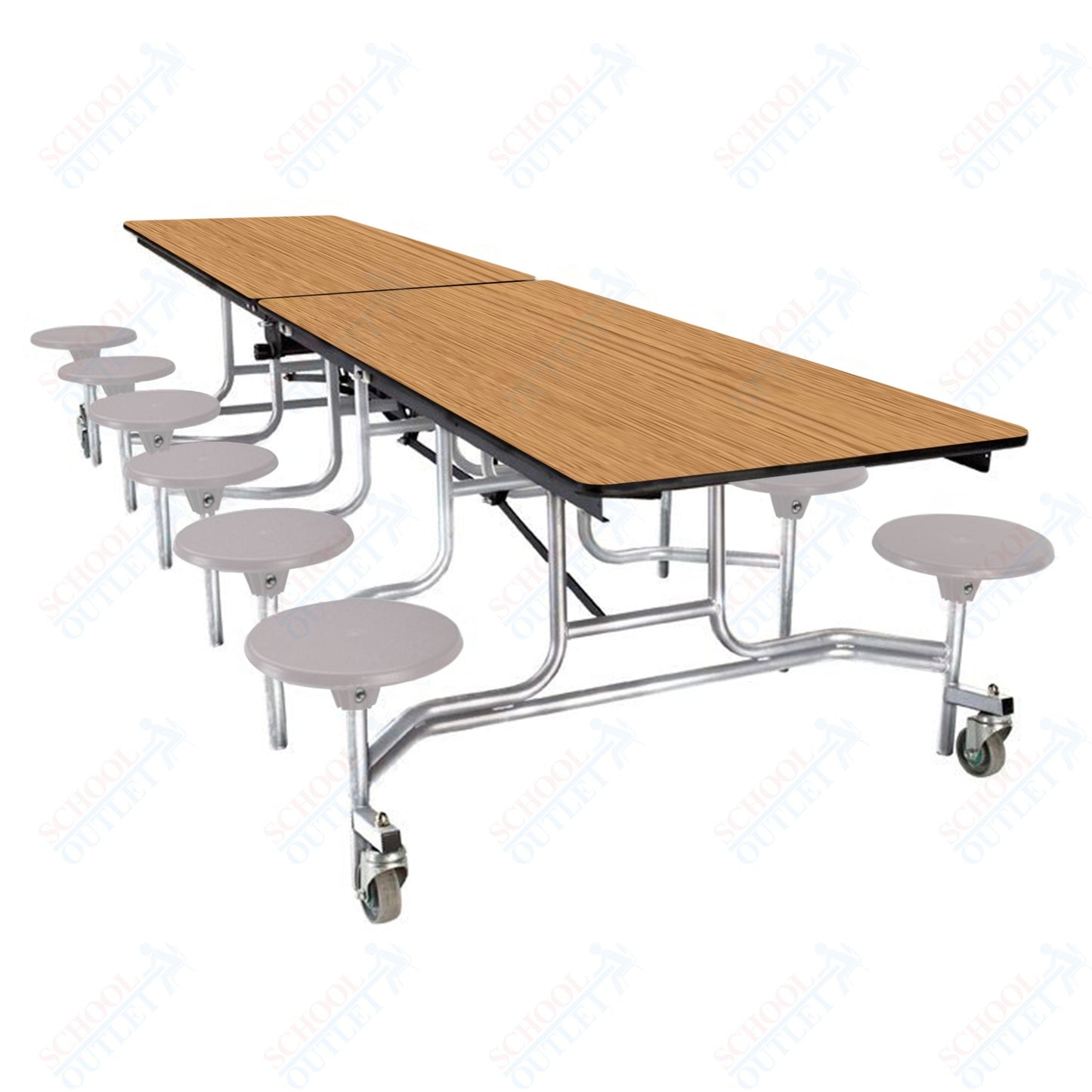 NPS Mobile Cafeteria Table - 30" W x 10' L - 12 Stools  - Plywood Core - Protect Edge - Black Powdercoated Frame