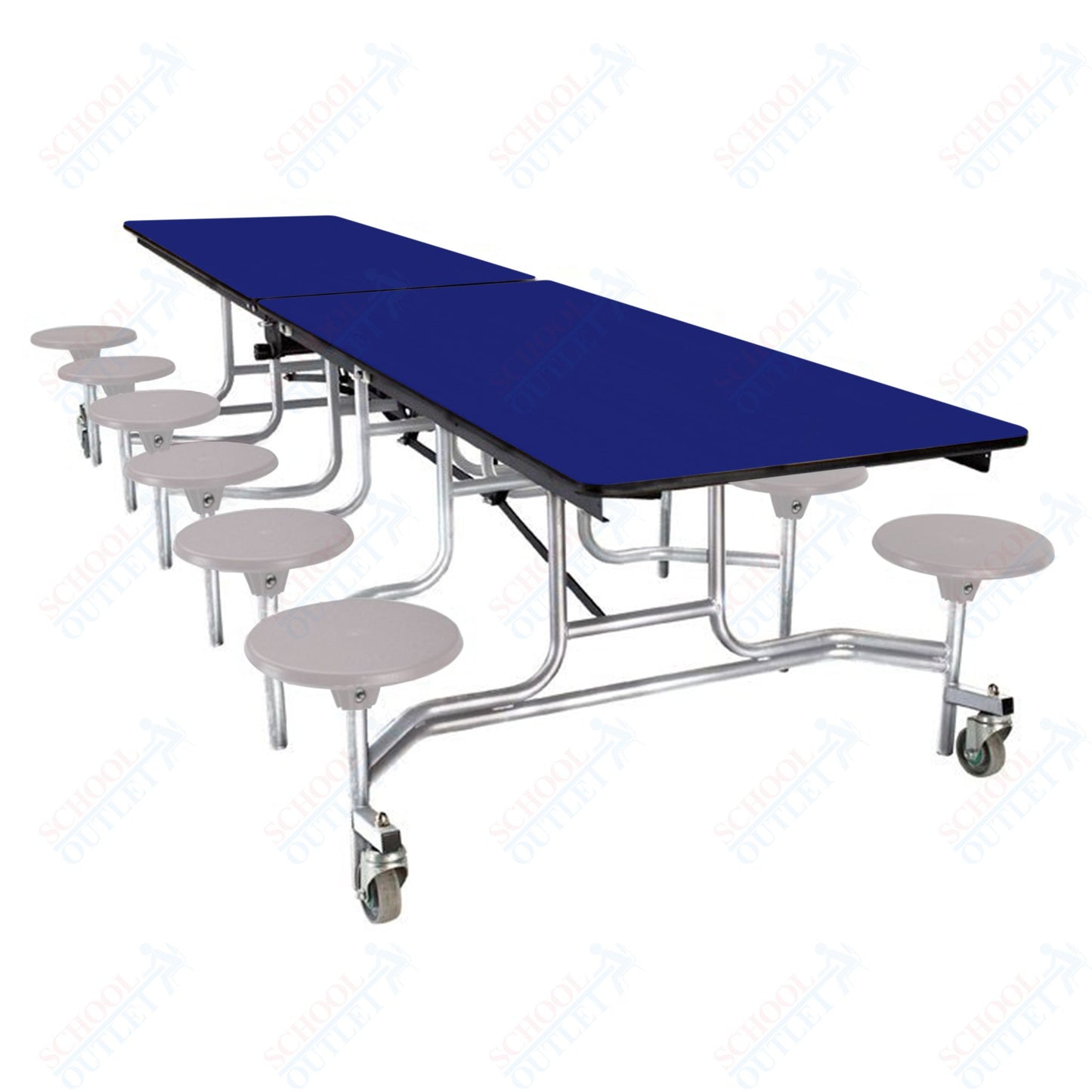 NPS Mobile Cafeteria Table - 30" W x 10' L - 12 Stools  - Plywood Core - T-Molding Edge - Chrome Frame
