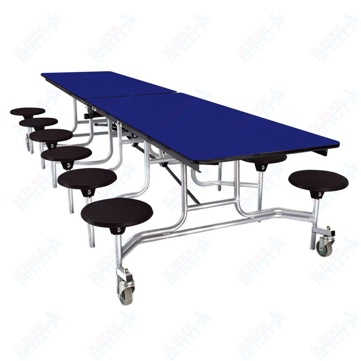 NPS Mobile Cafeteria Table - 30" W x 10' L - 12 Stools  - Plywood Core - T-Molding Edge - Black Powdercoated Frame