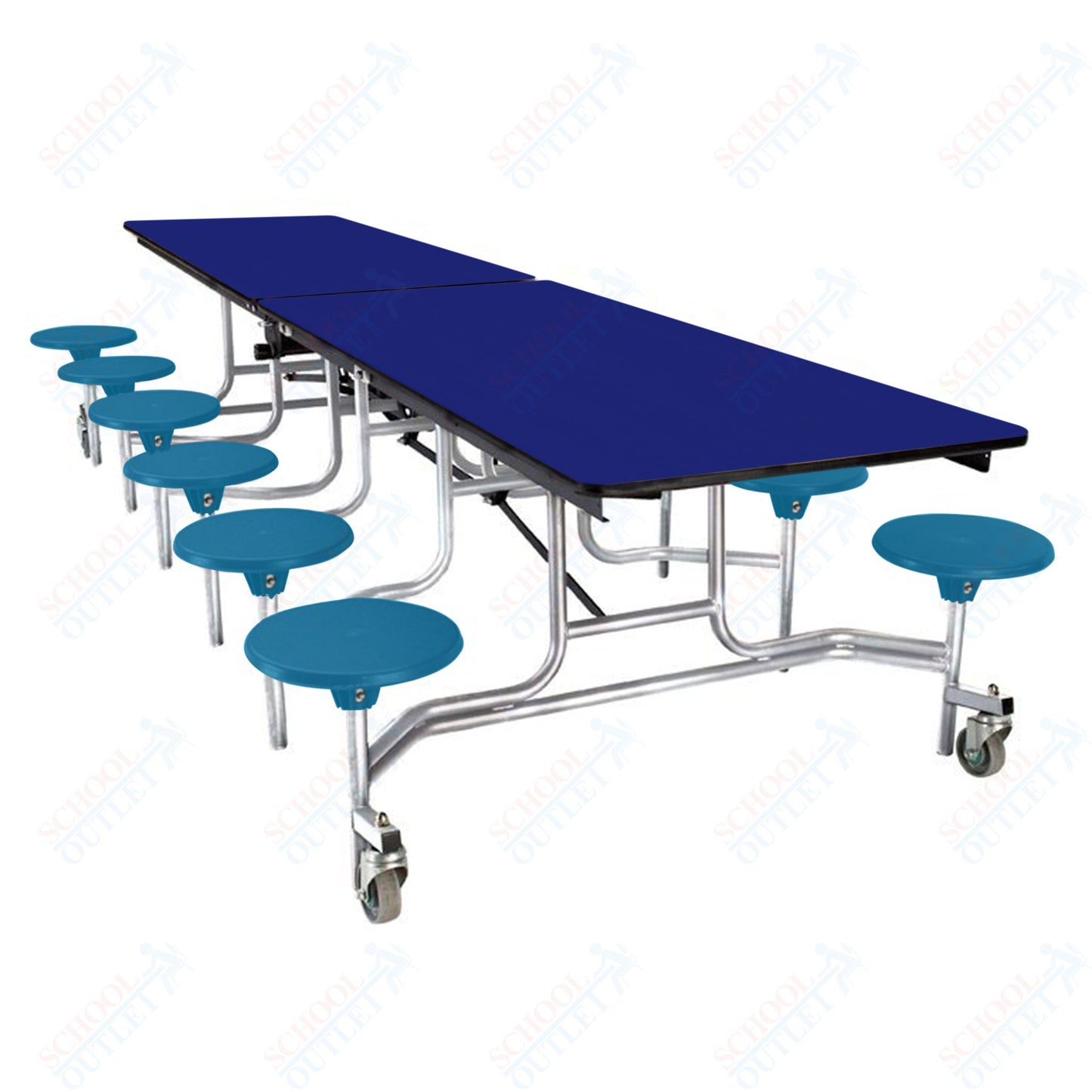 NPS Mobile Cafeteria Table - 30" W x 10' L - 12 Stools  - Plywood Core - T-Molding Edge - Black Powdercoated Frame