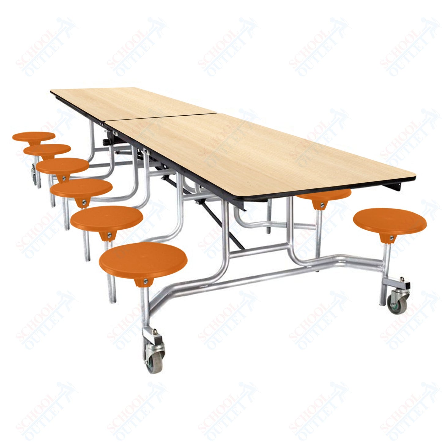 NPS Mobile Cafeteria Table - 30" W x 10' L - 12 Stools  - Plywood Core - T-Molding Edge - Black Powdercoated Frame