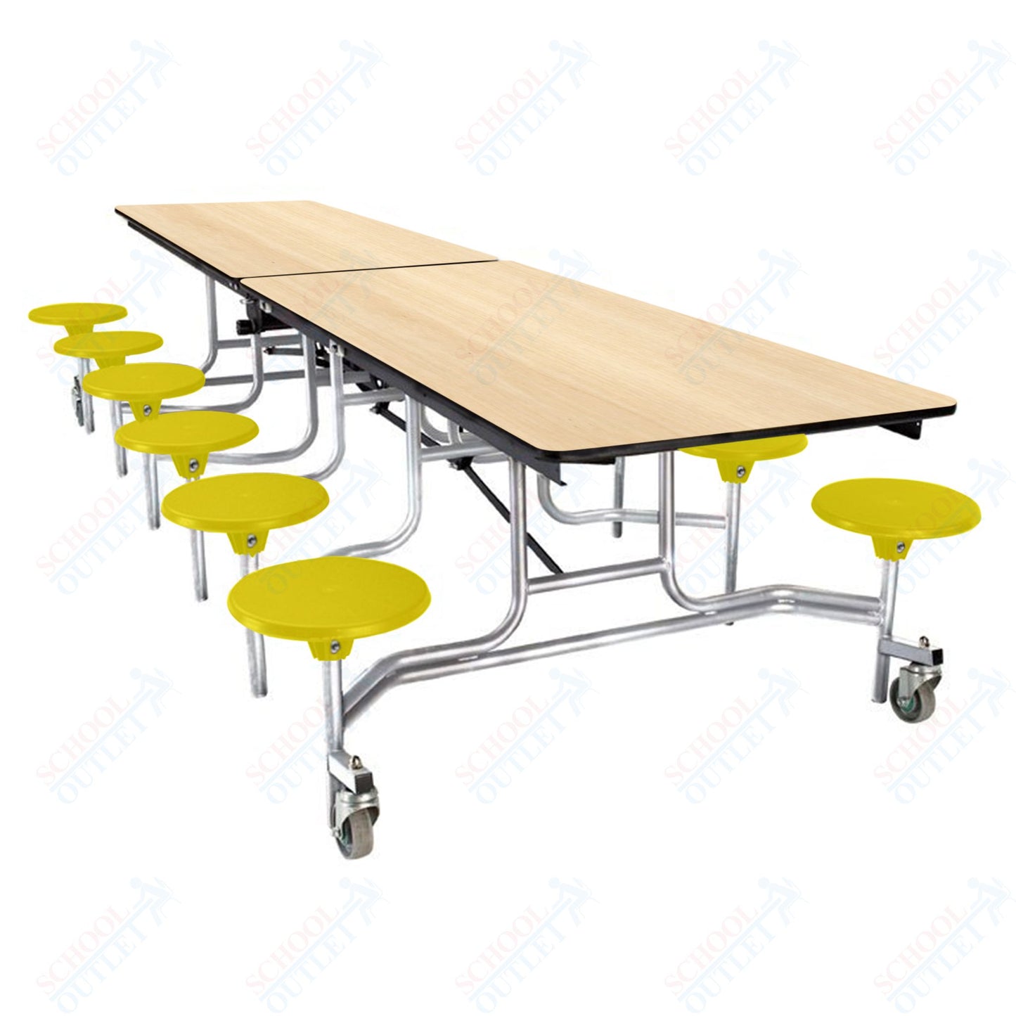 NPS Mobile Cafeteria Table - 30" W x 10' L - 12 Stools  - Plywood Core - T-Molding Edge - Black Powdercoated Frame