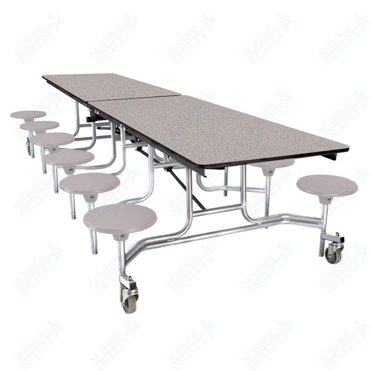 NPS Mobile Cafeteria Table - 30" W x 10' L - 12 Stools  - Plywood Core - T-Molding Edge - Black Powdercoated Frame