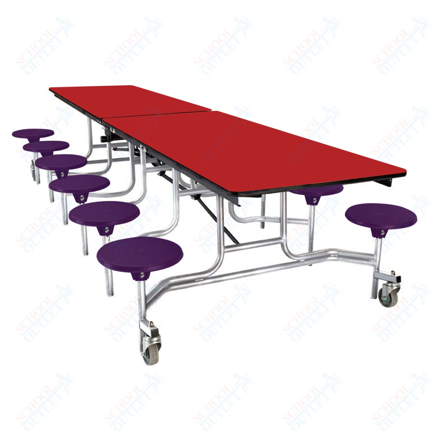 NPS Mobile Cafeteria Table - 30" W x 10' L - 12 Stools  - Plywood Core - T-Molding Edge - Black Powdercoated Frame