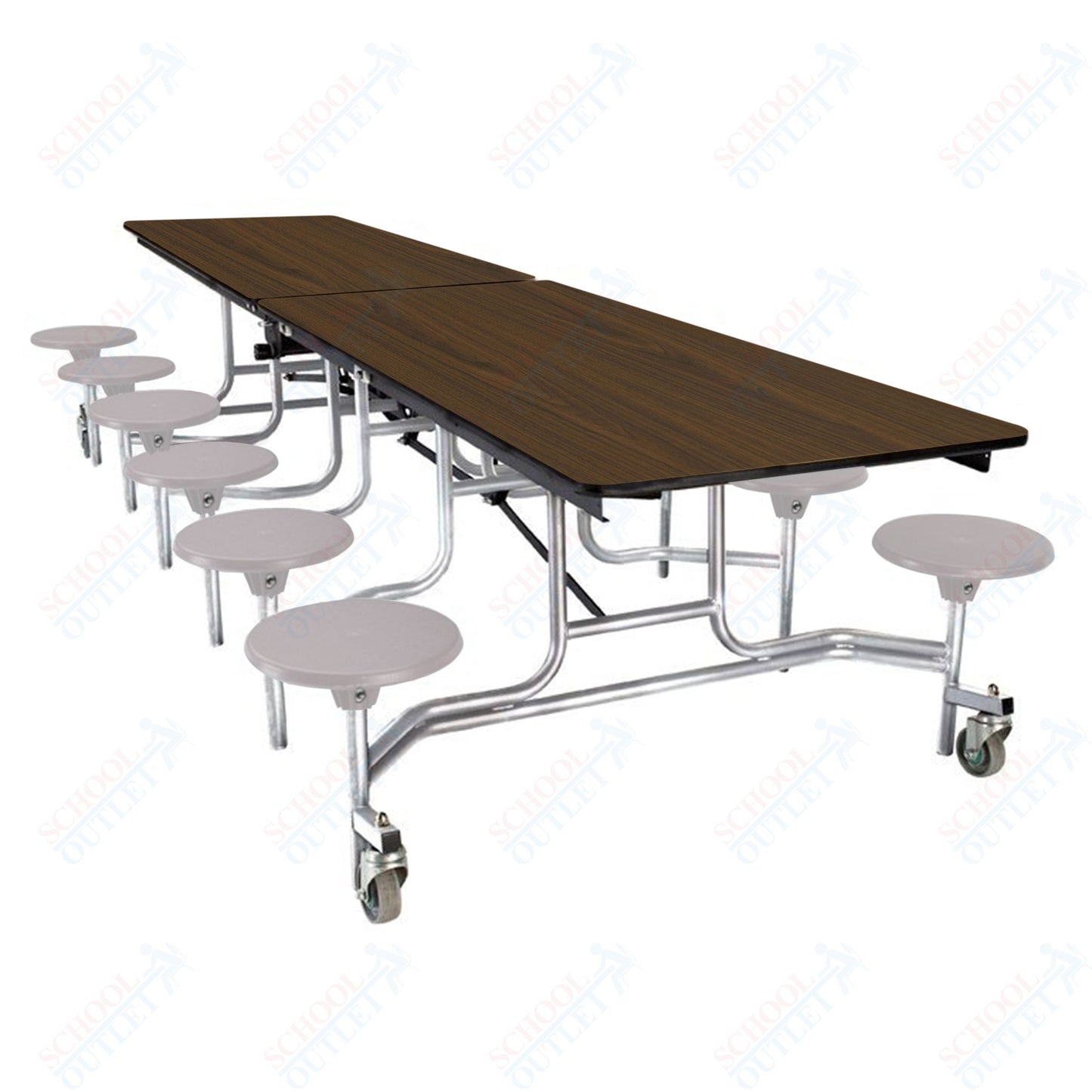 NPS Mobile Cafeteria Table - 30" W x 10' L - 12 Stools  - Plywood Core - T-Molding Edge - Black Powdercoated Frame