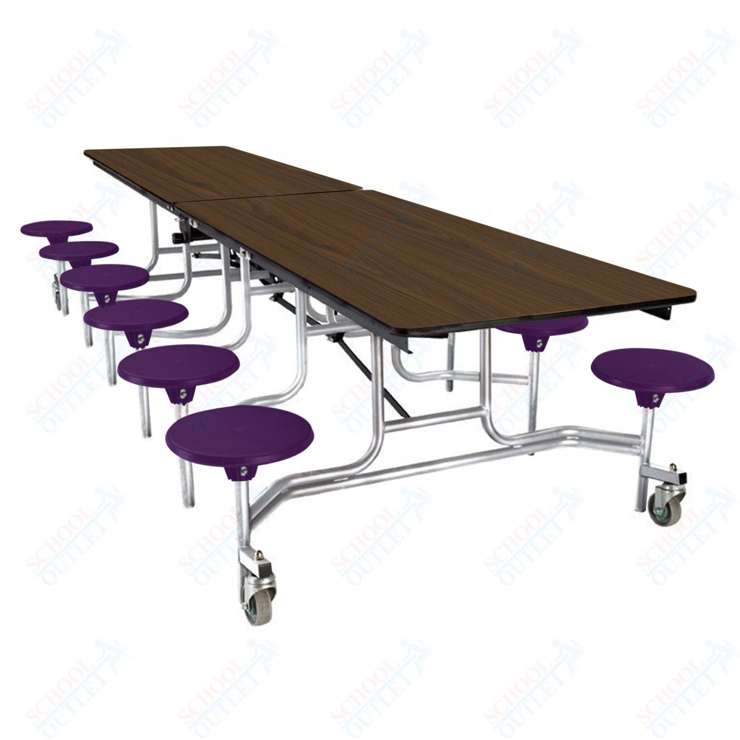 NPS Mobile Cafeteria Table - 30" W x 10' L - 12 Stools  - Plywood Core - T-Molding Edge - Black Powdercoated Frame