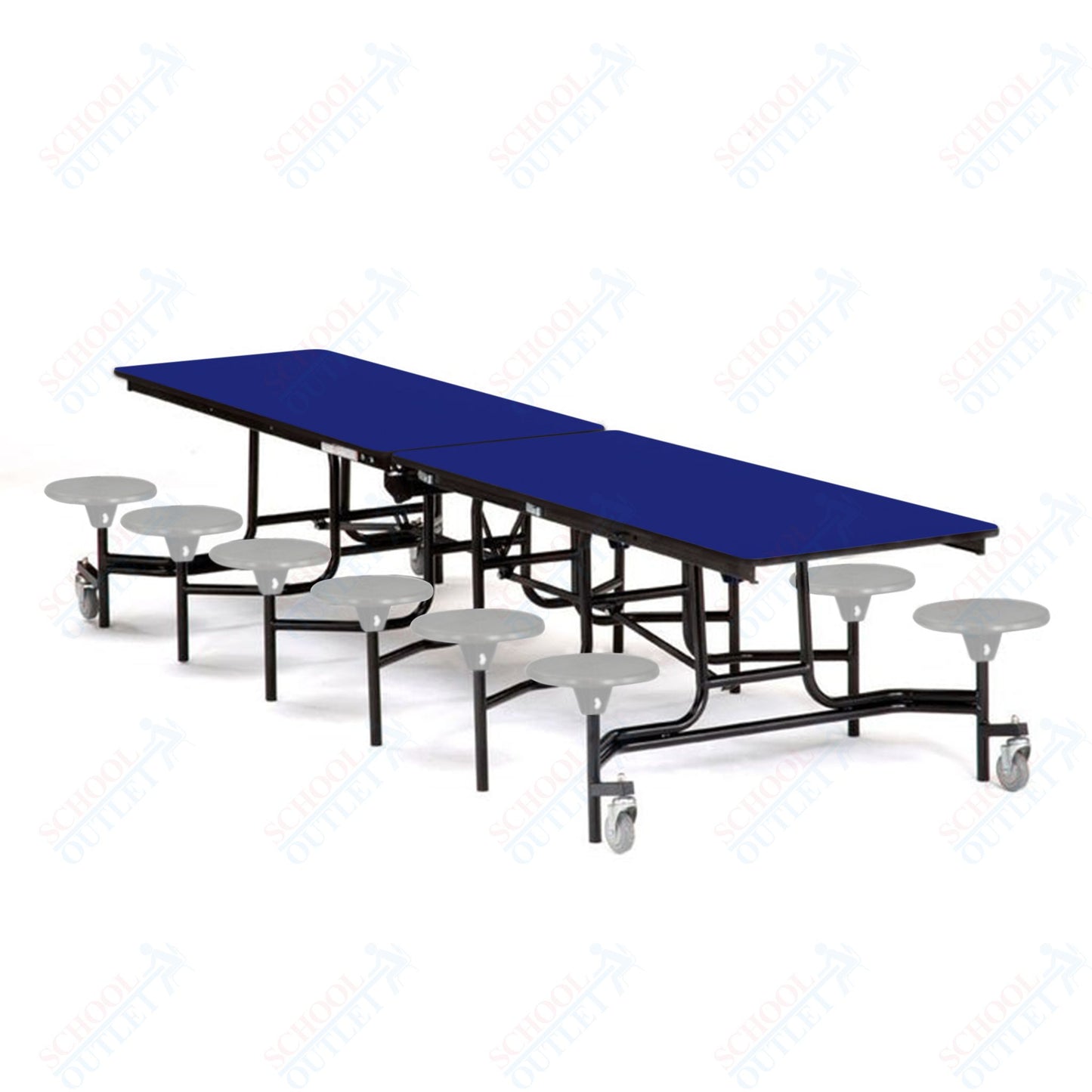 Mobile Cafeteria Lunchroom Stool Table - 30" W x 12' L - 12 Stools - Plywood Core - Protect Edge - Chrome Frame