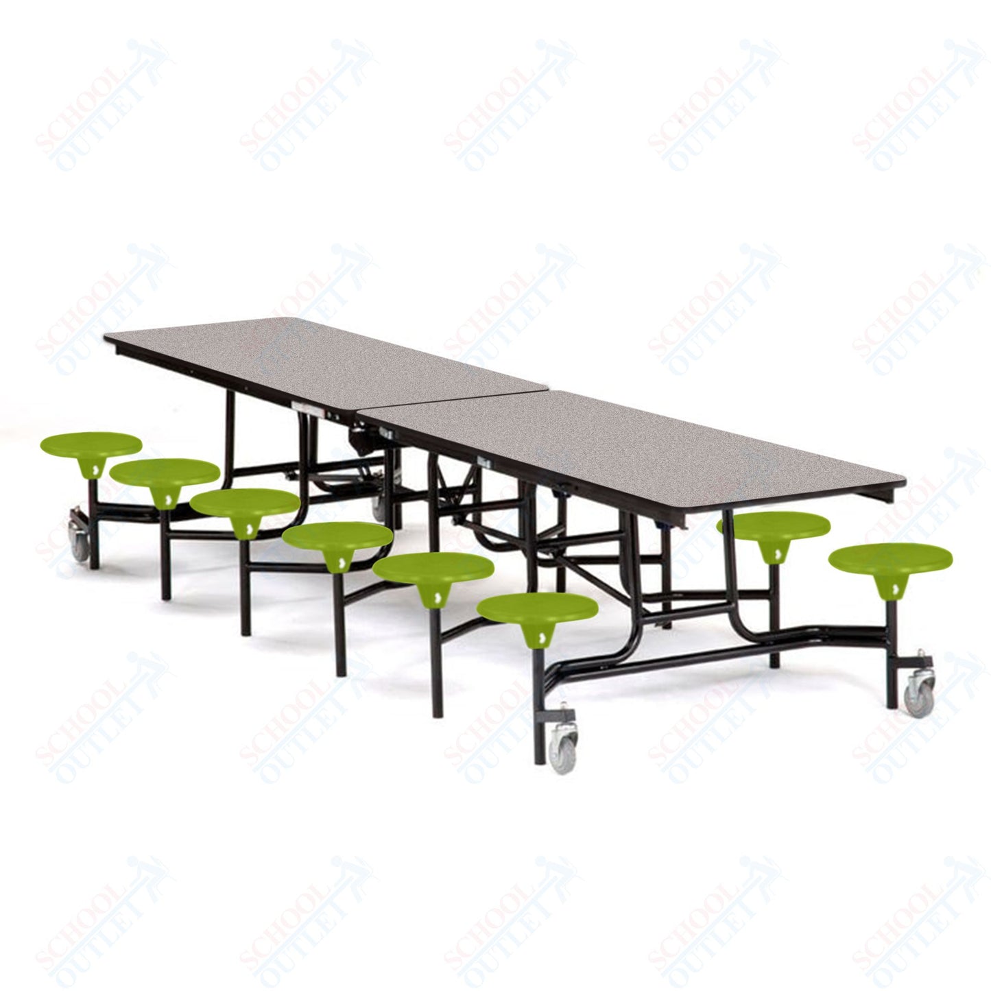 Mobile Cafeteria Lunchroom Stool Table - 30" W x 12' L - 12 Stools - Plywood Core - Protect Edge - Chrome Frame