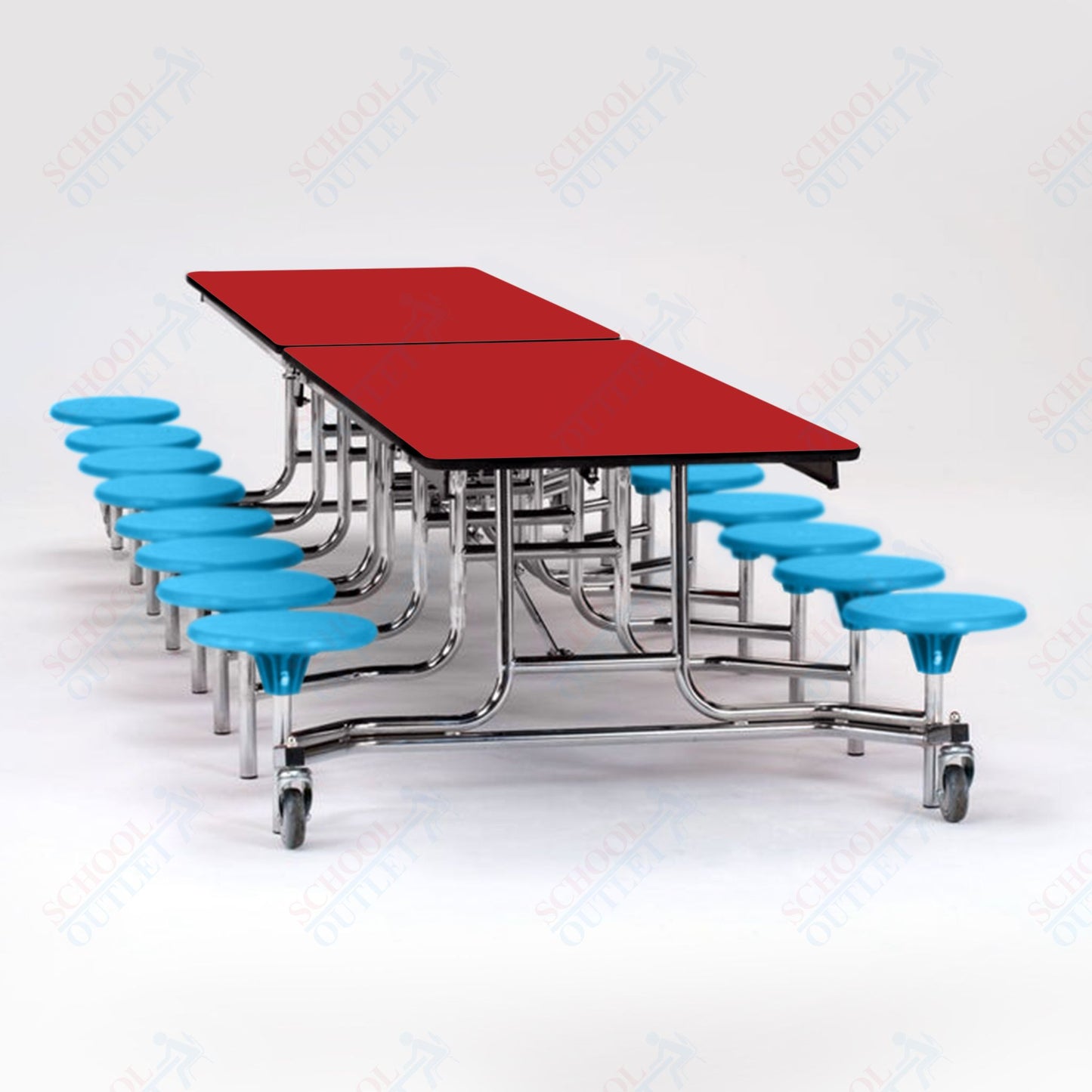 NPS Mobile Cafeteria Table - 30" W x 12' L - 16 Stools - MDF Core - Protect Edge - Chrome Frame