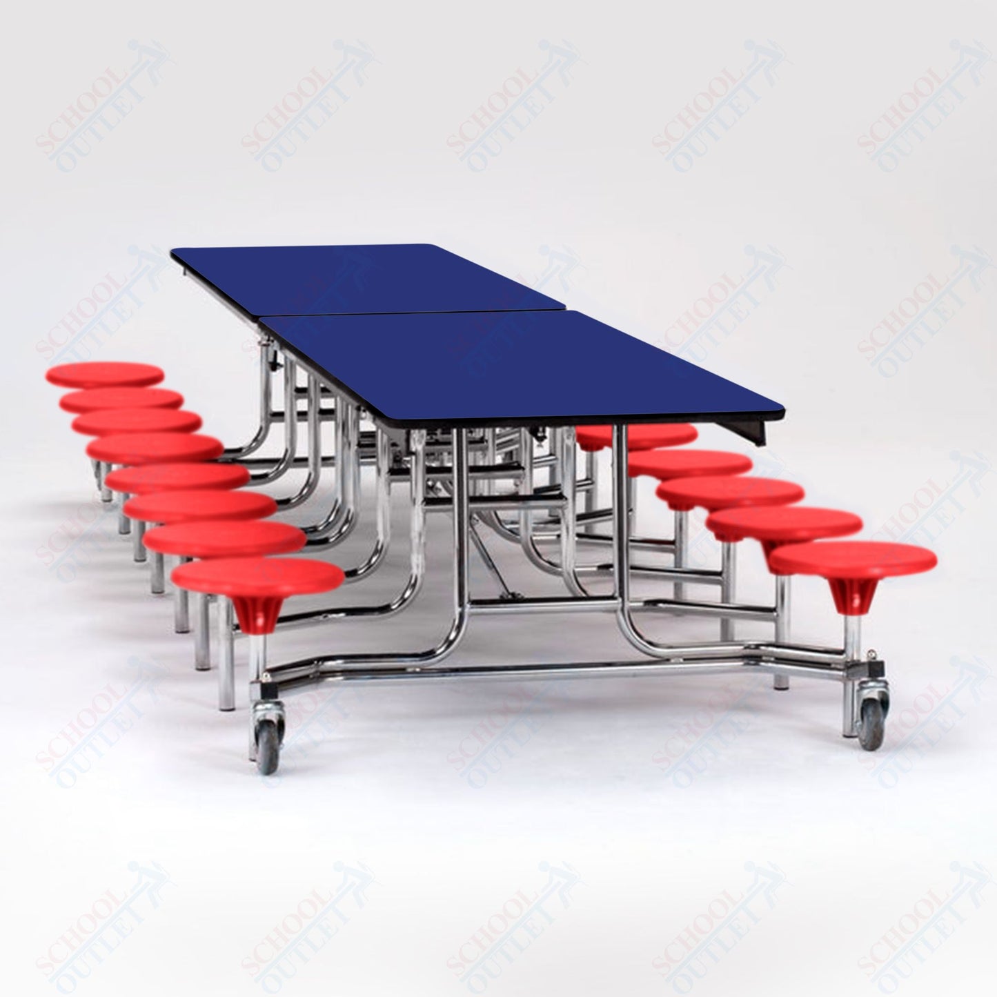 NPS Mobile Cafeteria Table - 30" W x 12' L - 16 Stools - MDF Core - Protect Edge - Black Powdercoated Frame