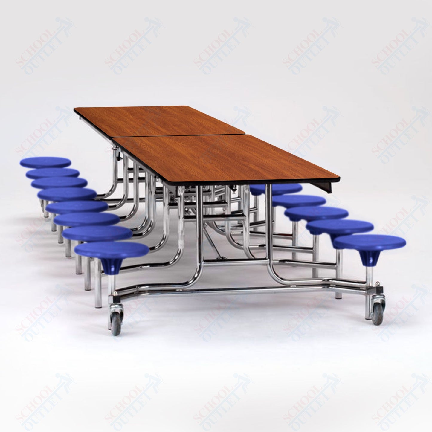 NPS Mobile Cafeteria Table - 30" W x 12' L - 16 Stools - MDF Core - Protect Edge - Black Powdercoated Frame