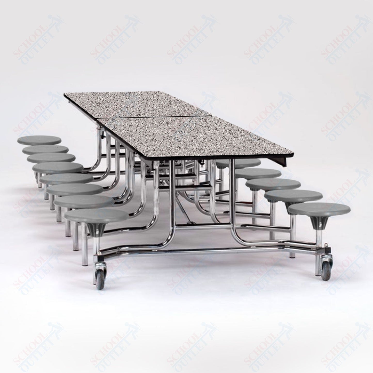 NPS Mobile Cafeteria Table - 30" W x 12' L - 16 Stools - MDF Core - Protect Edge - Black Powdercoated Frame