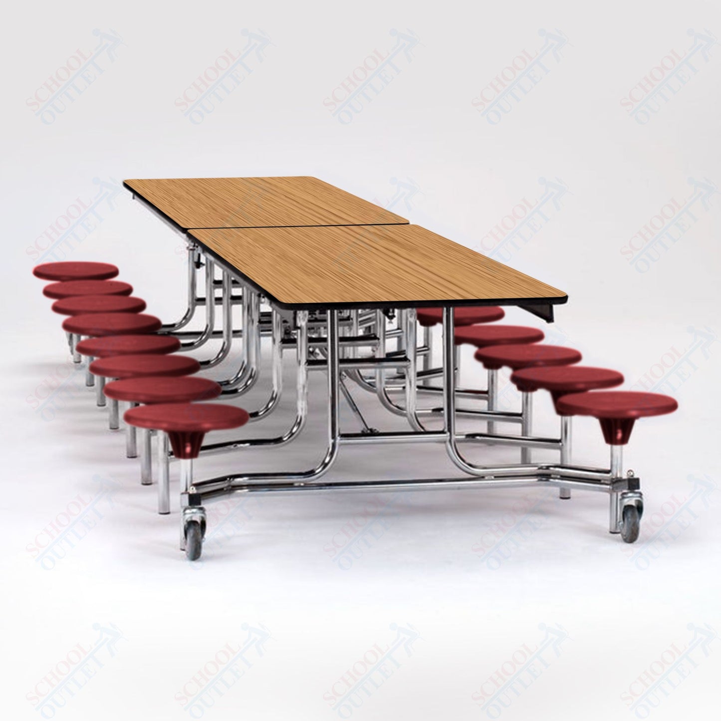 NPS Mobile Cafeteria Table - 30" W x 12' L - 16 Stools - MDF Core - Protect Edge - Black Powdercoated Frame