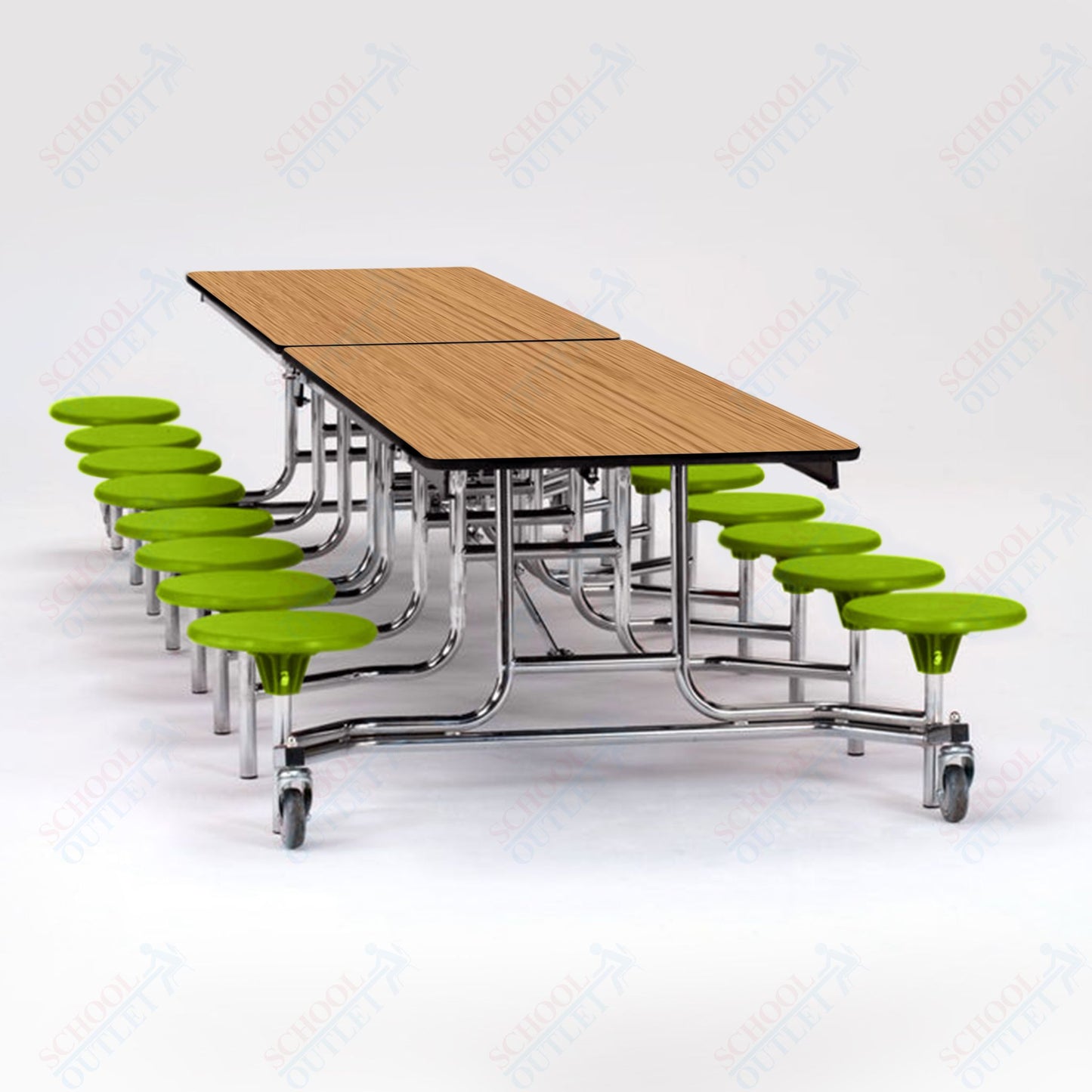 NPS Mobile Cafeteria Table - 30" W x 12' L - 16 Stools - MDF Core - Protect Edge - Black Powdercoated Frame