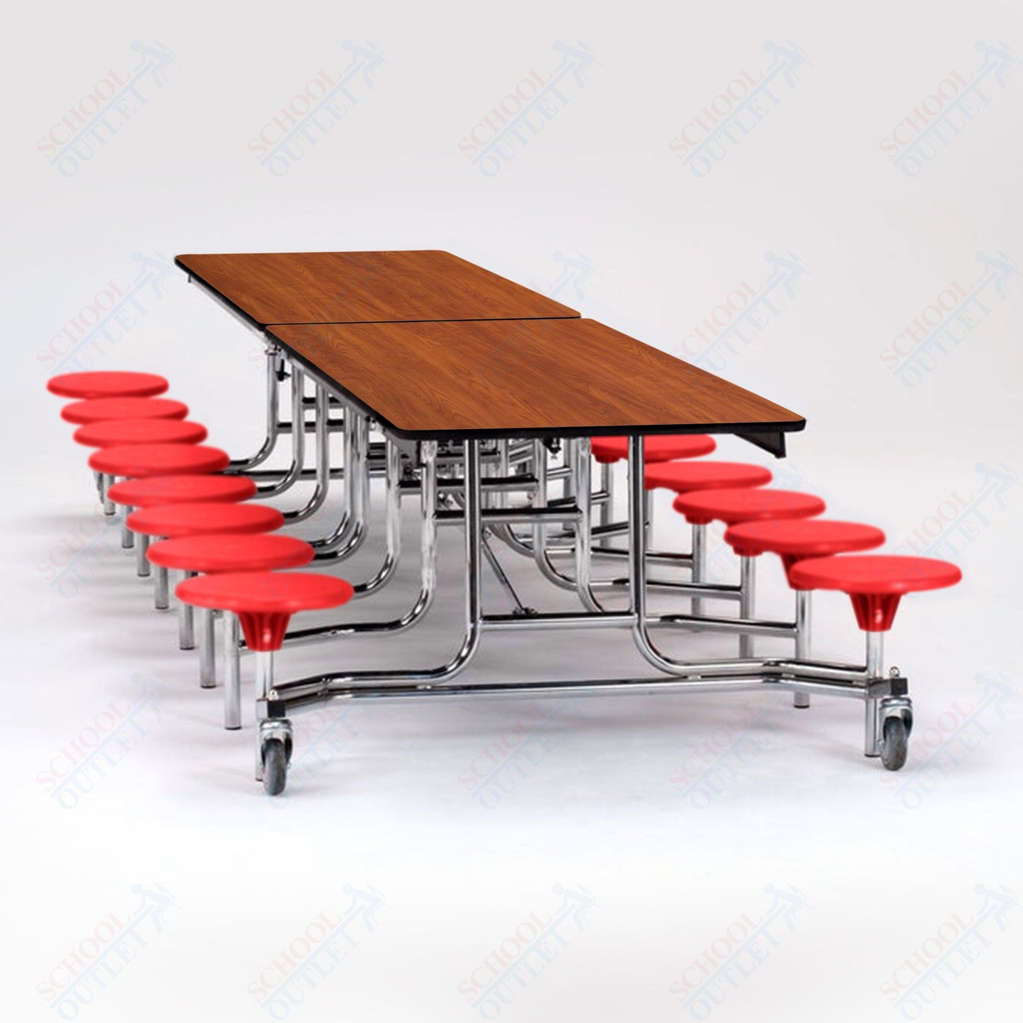 NPS Mobile Cafeteria Table - 30" W x 12' L - 16 Stools - Particleboard Core - T-Molding Edge - Chrome Frame