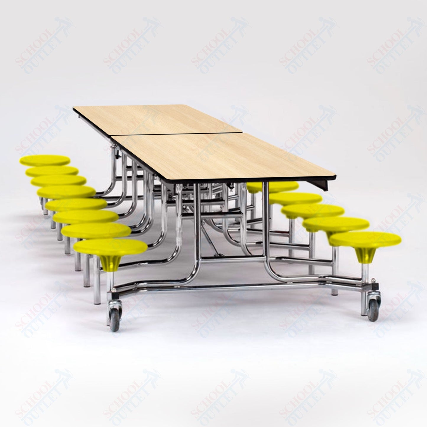NPS Mobile Cafeteria Table - 30" W x 12' L - 16 Stools - Particleboard Core - T-Molding Edge - Chrome Frame