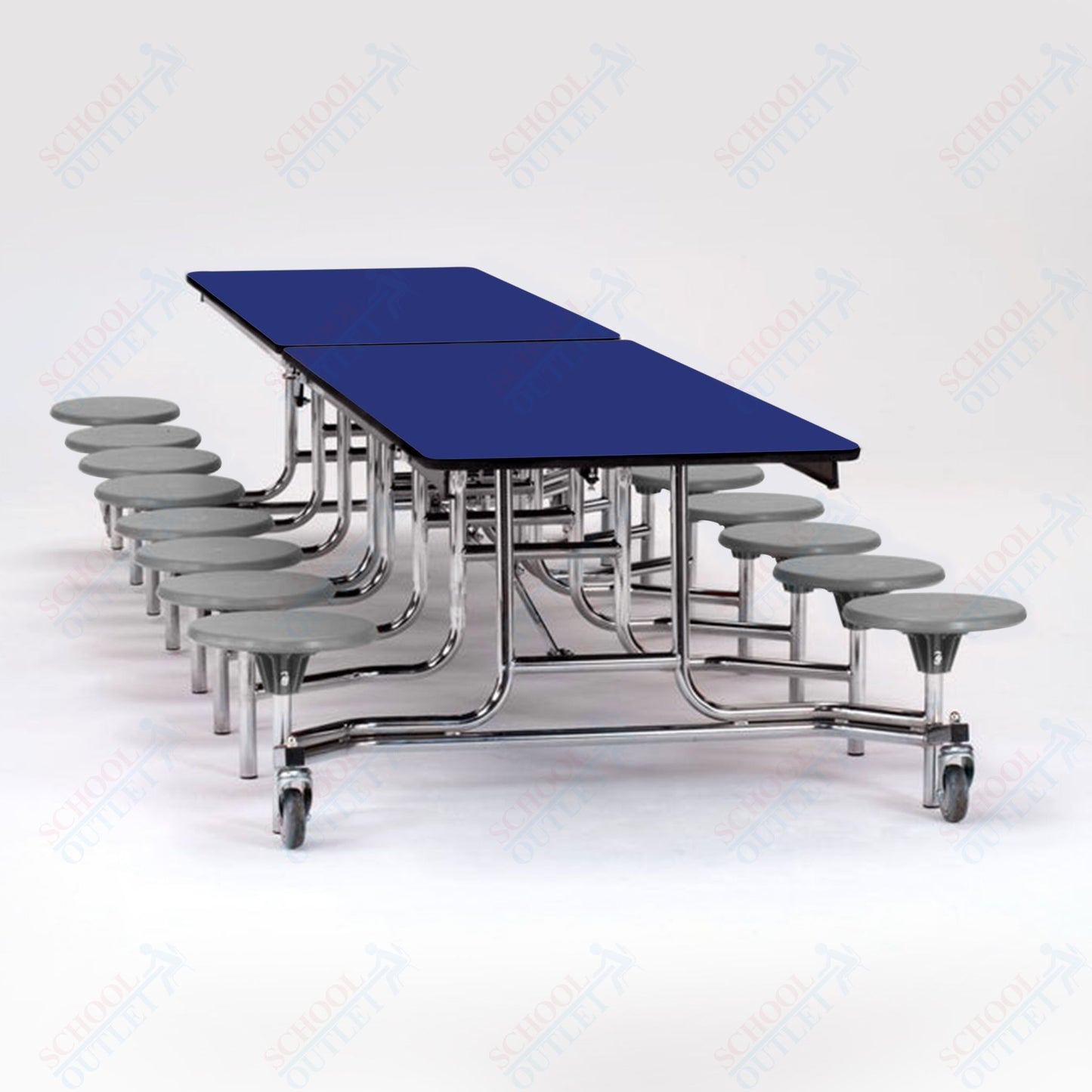 NPS Mobile Cafeteria Table - 30" W x 12' L - 16 Stools - Particleboard Core - T-Molding Edge - Black Powdercoated Frame