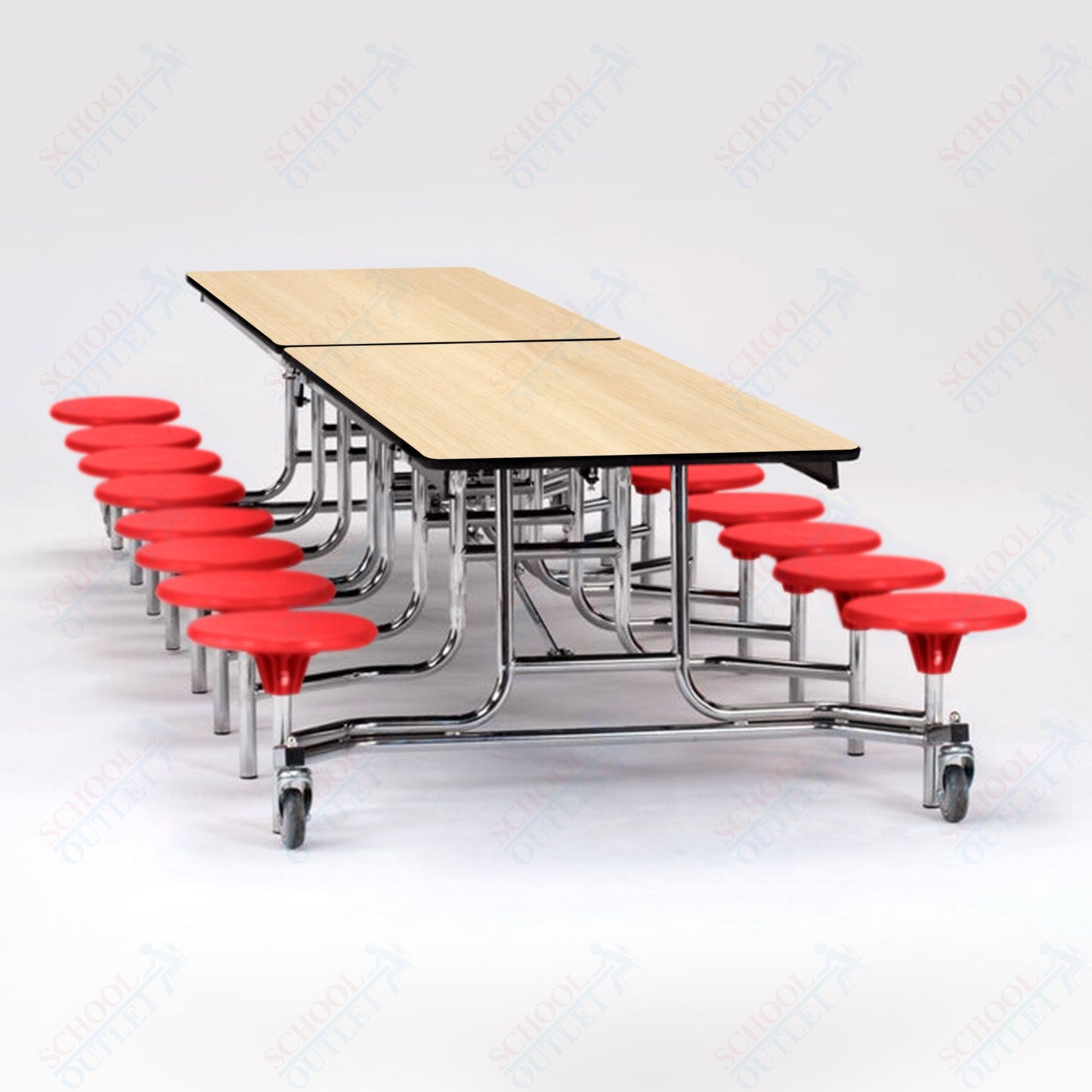 NPS Mobile Cafeteria Table - 30" W x 12' L - 16 Stools - Particleboard Core - T-Molding Edge - Black Powdercoated Frame