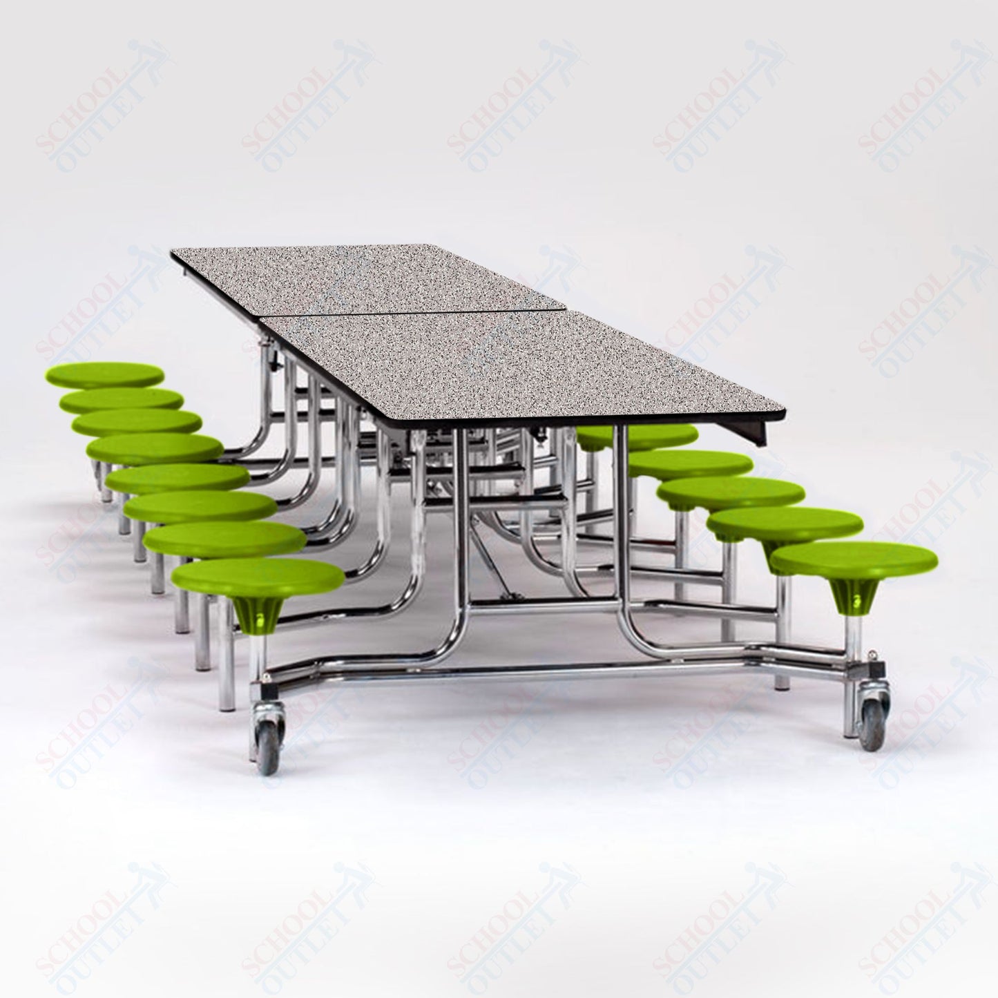 NPS Mobile Cafeteria Table - 30" W x 12' L - 16 Stools - Plywood Core - Protect Edge - Chrome Frame
