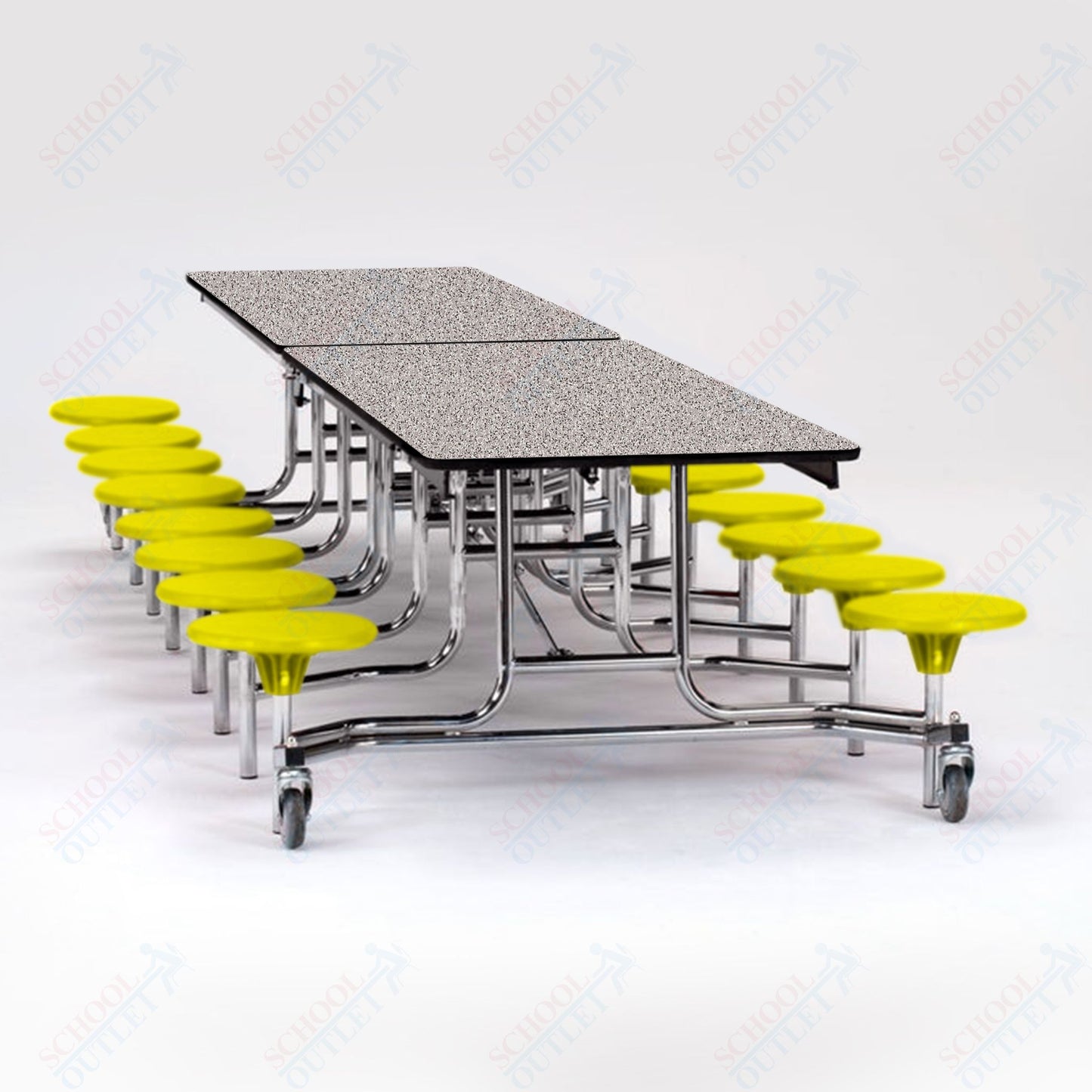 NPS Mobile Cafeteria Table - 30" W x 12' L - 16 Stools - Plywood Core - Protect Edge - Chrome Frame