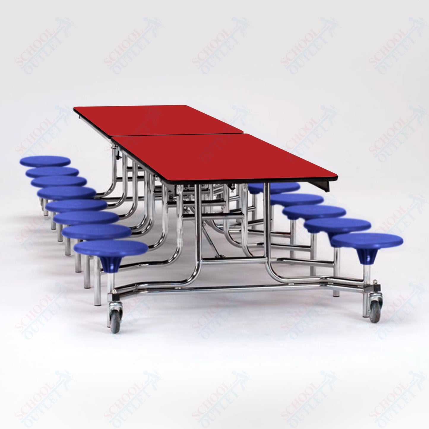 NPS Mobile Cafeteria Table - 30" W x 12' L - 16 Stools - Plywood Core - Protect Edge - Black Powdercoated Frame