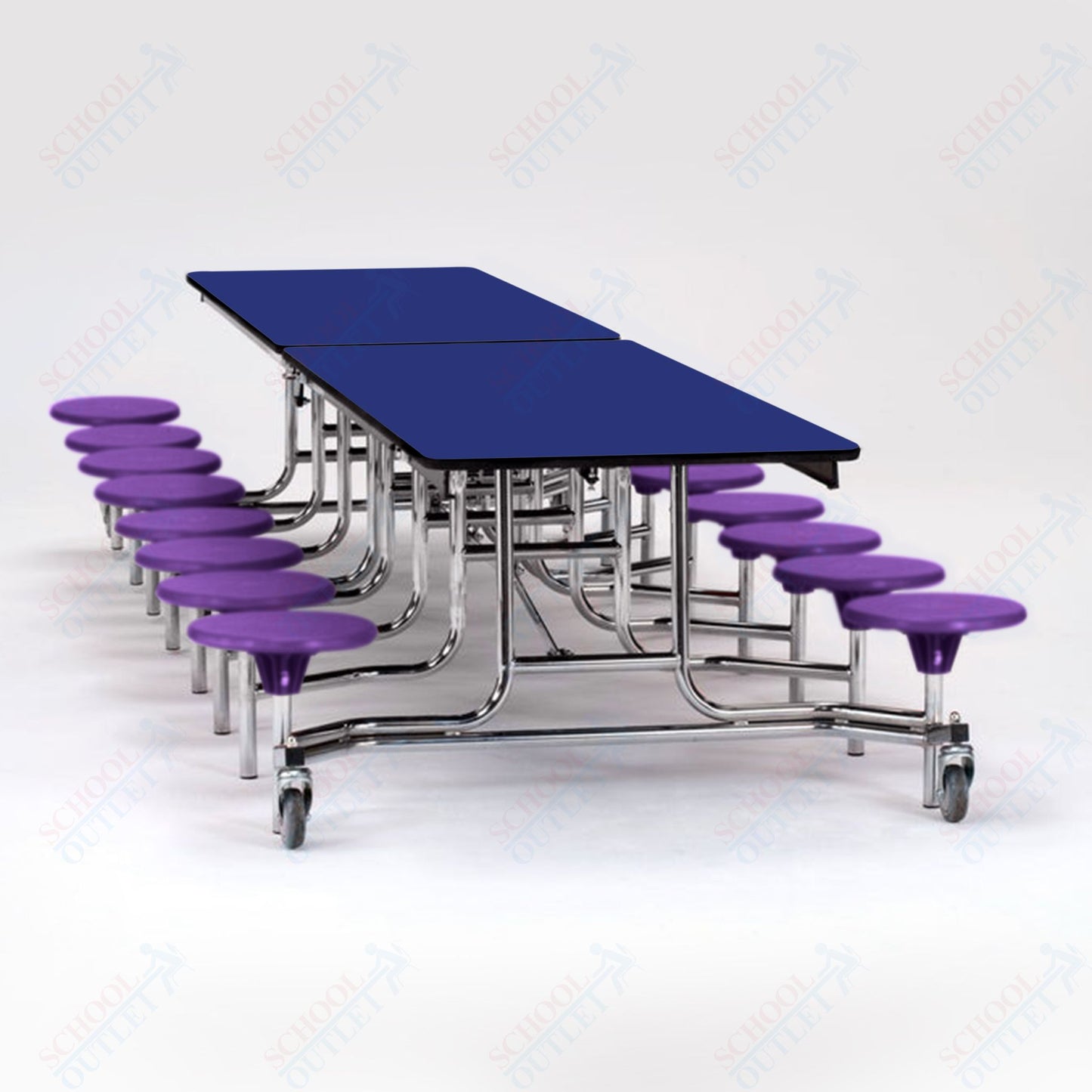 NPS Mobile Cafeteria Table - 30" W x 12' L - 16 Stools - Plywood Core - T-Molding Edge - Chrome Frame