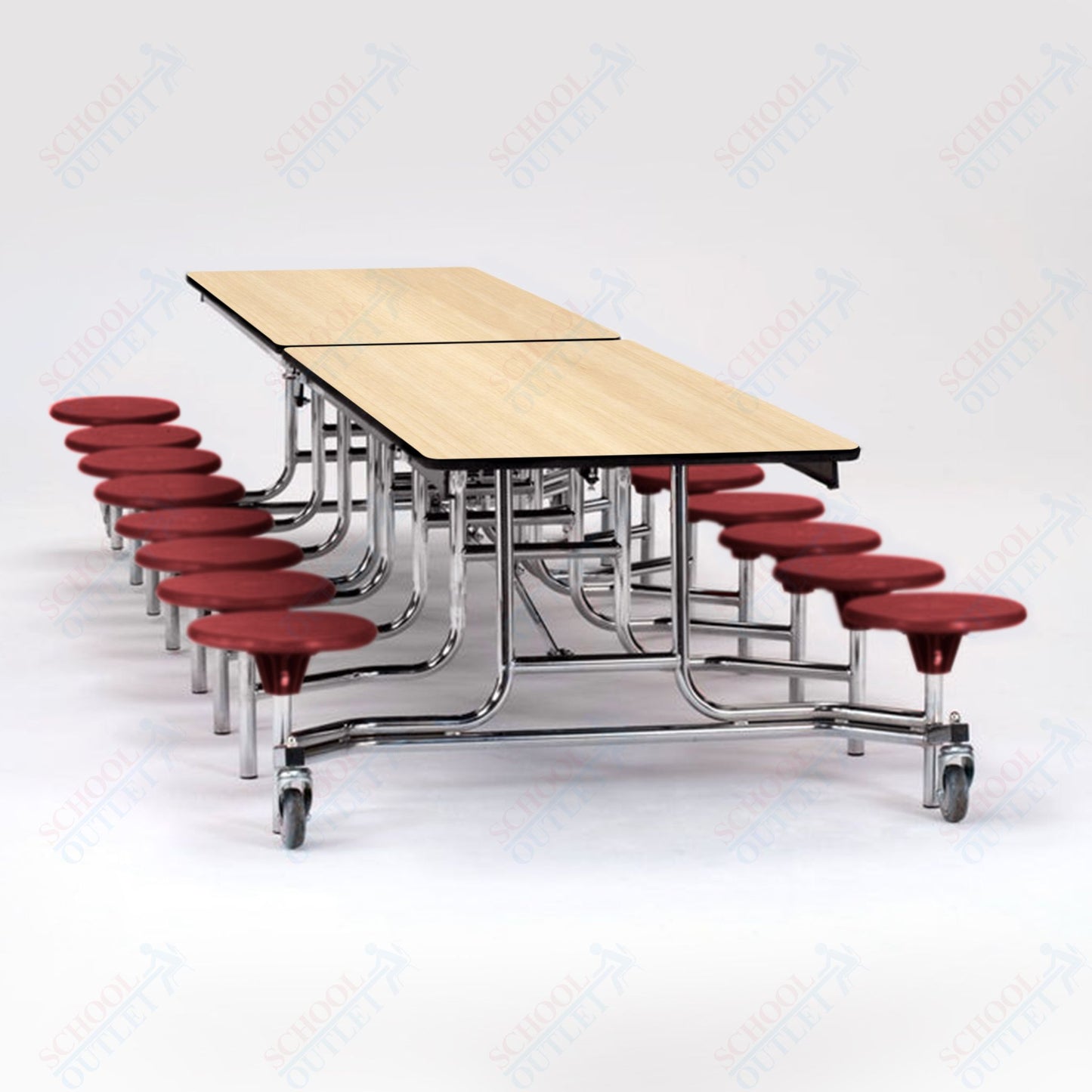 NPS Mobile Cafeteria Table - 30" W x 12' L - 16 Stools - Plywood Core - T-Molding Edge - Chrome Frame