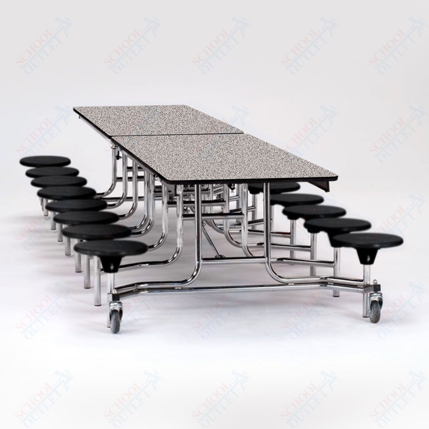 NPS Mobile Cafeteria Table - 30" W x 12' L - 16 Stools - Plywood Core - T-Molding Edge - Chrome Frame