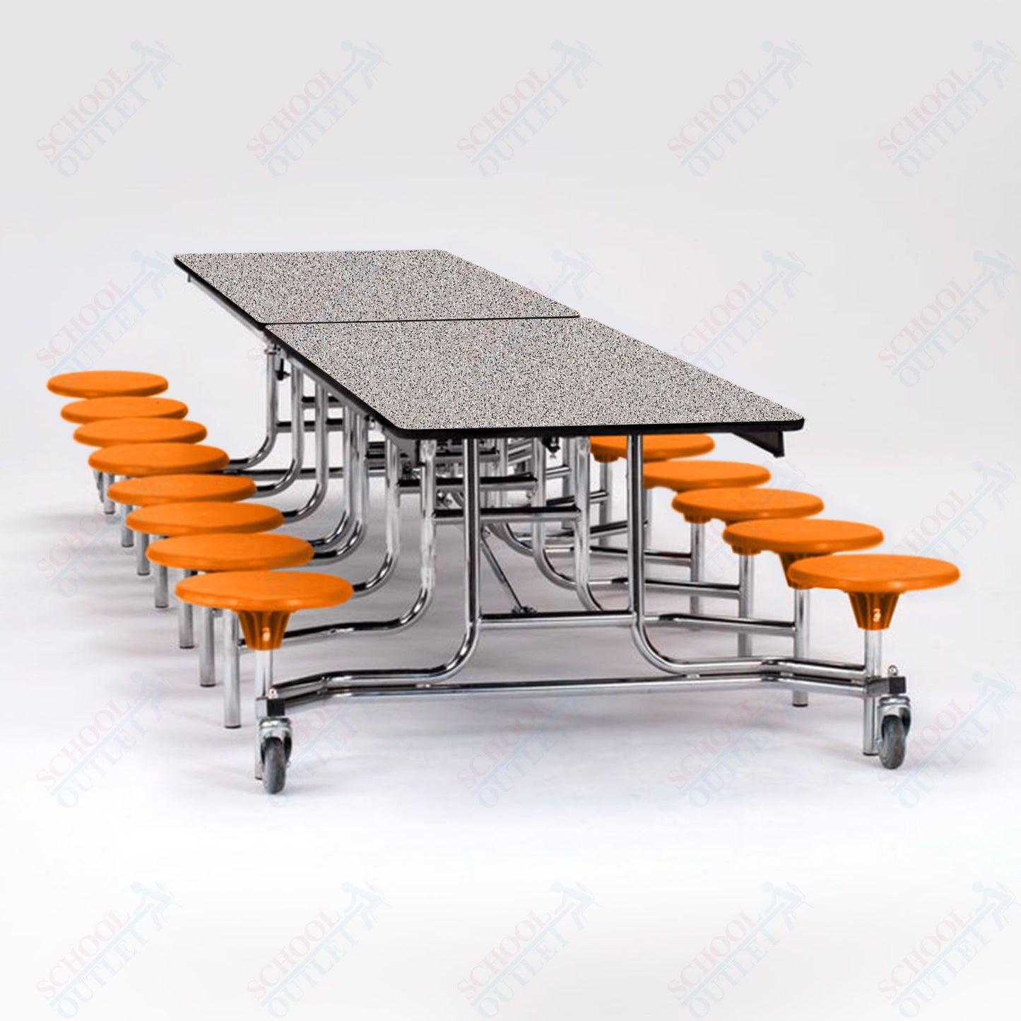 NPS Mobile Cafeteria Table - 30" W x 12' L - 16 Stools - Plywood Core - T-Molding Edge - Chrome Frame