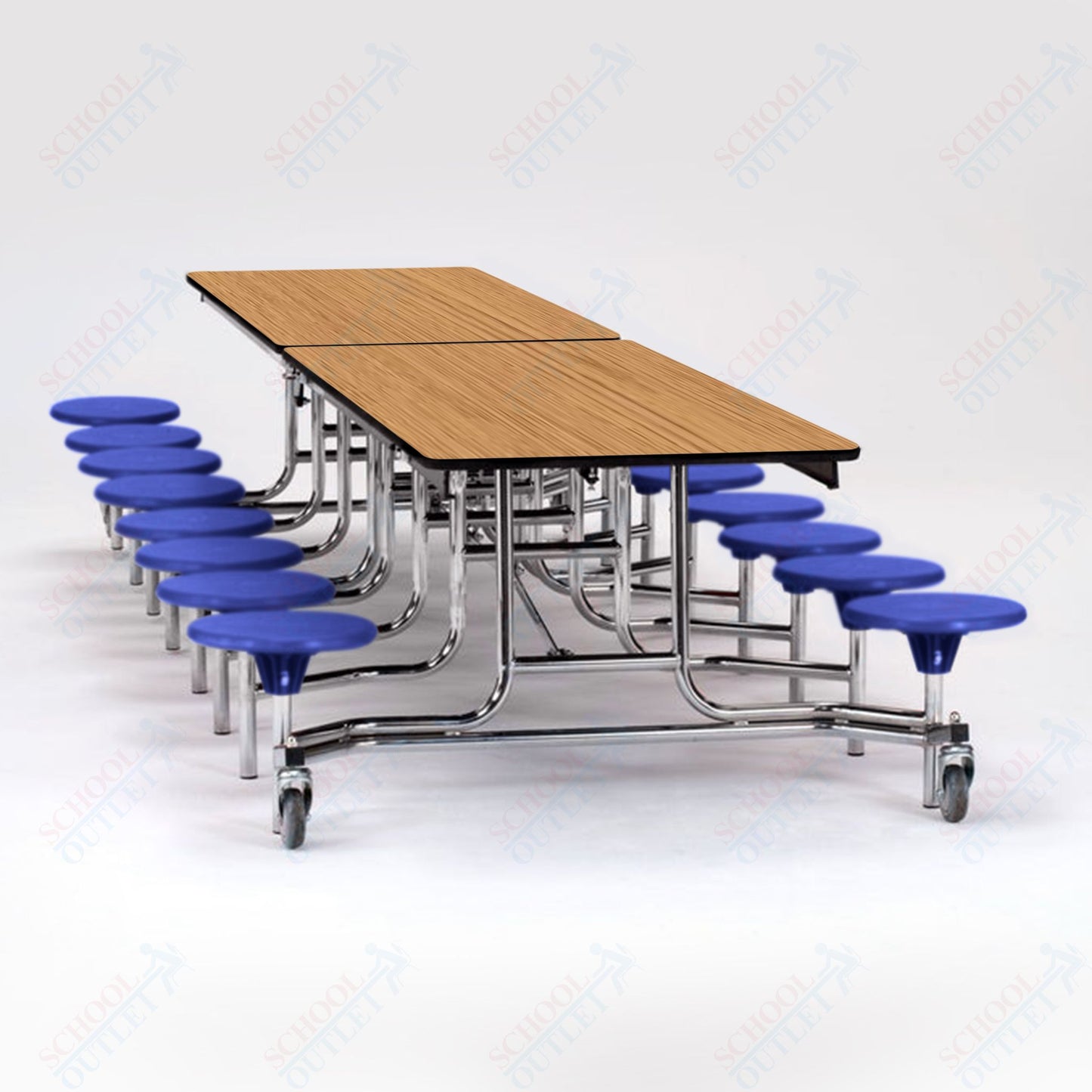 NPS Mobile Cafeteria Table - 30" W x 12' L - 16 Stools - Plywood Core - T-Molding Edge - Chrome Frame