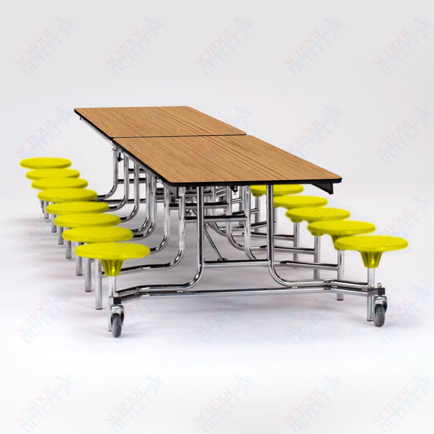 NPS Mobile Cafeteria Table - 30" W x 12' L - 16 Stools - Plywood Core - T-Molding Edge - Chrome Frame