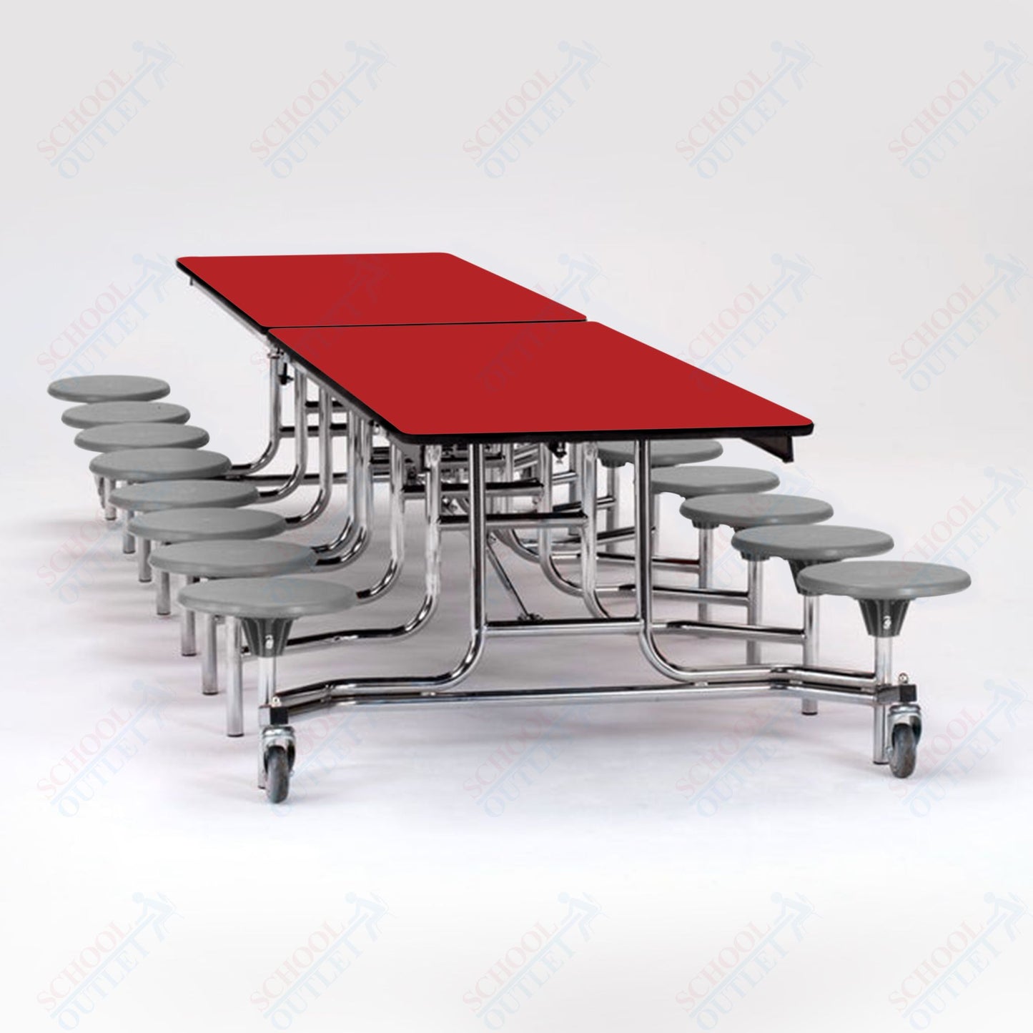 NPS Mobile Cafeteria Table - 30" W x 12' L - 16 Stools - Plywood Core - T-Molding Edge - Chrome Frame