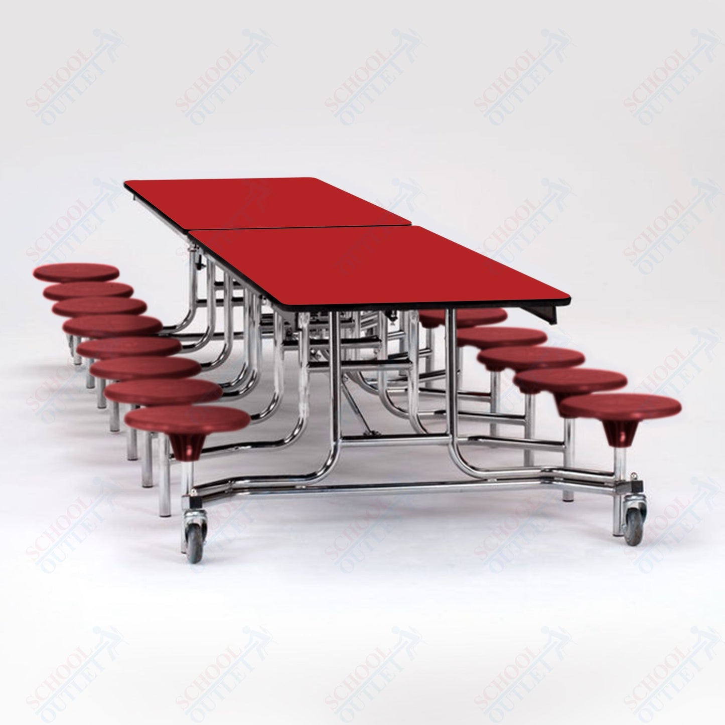 NPS Mobile Cafeteria Table - 30" W x 12' L - 16 Stools - Plywood Core - T-Molding Edge - Chrome Frame