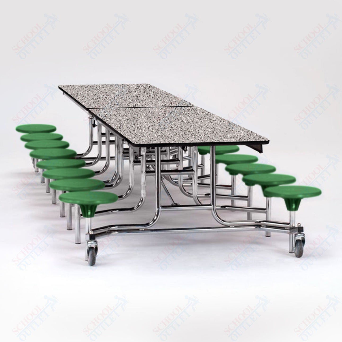 NPS Mobile Cafeteria Table - 30" W x 12' L - 16 Stools - Plywood Core - T-Molding Edge - Black Powdercoated Frame