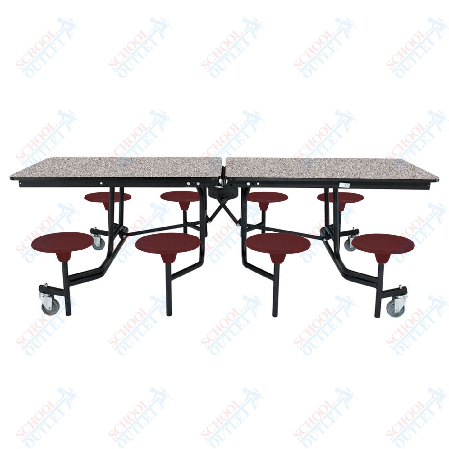 NPS Mobile Cafeteria Table - 30" W x 8' L - 8 Stools - MDF Core - Protect Edge - Chrome Frame
