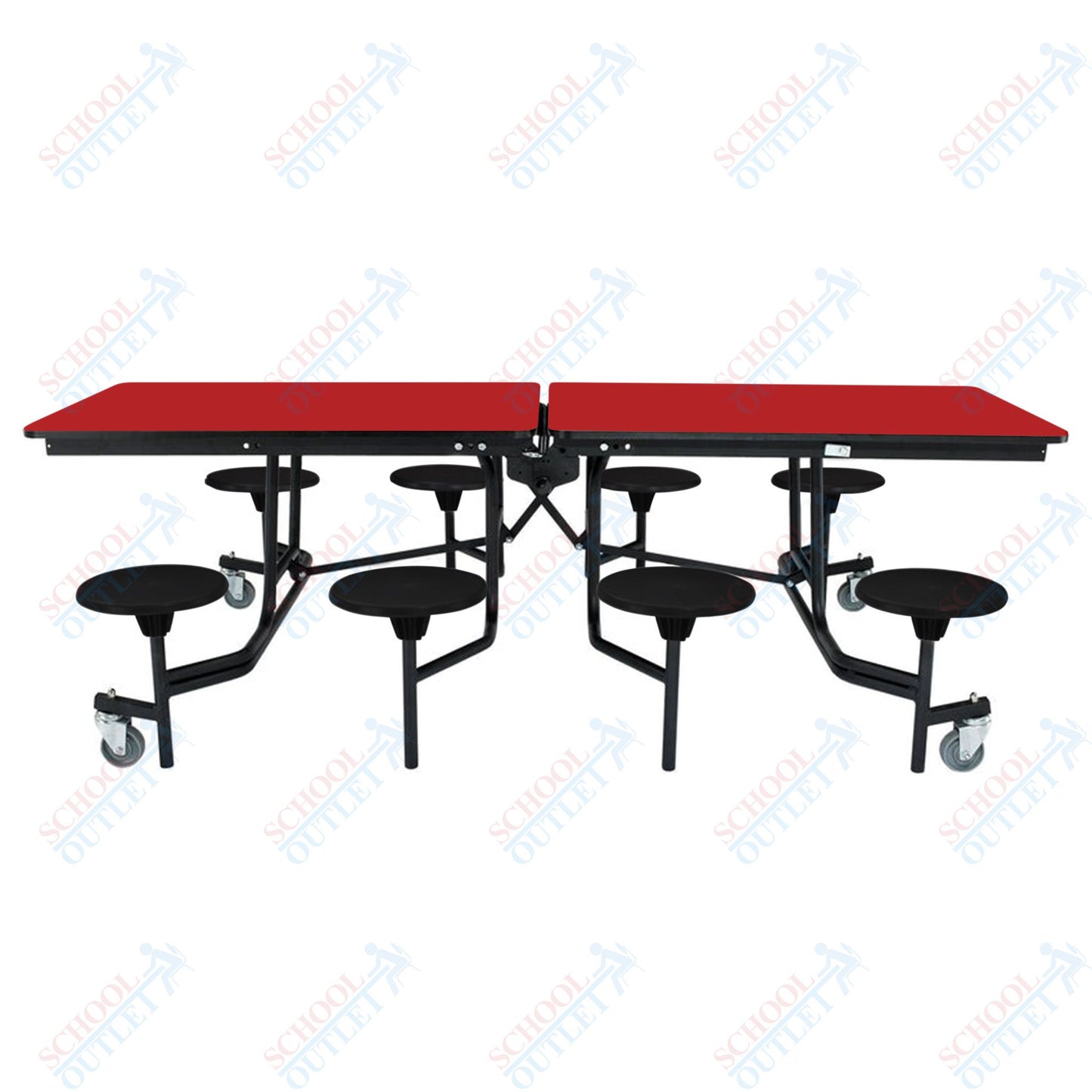 NPS Mobile Cafeteria Table - 30" W x 8' L - 8 Stools - MDF Core - Protect Edge - Chrome Frame