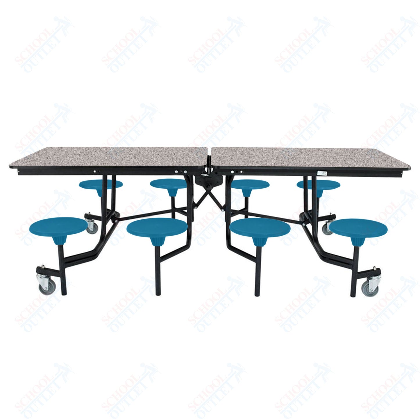 NPS Mobile Cafeteria Table - 30" W x 8' L - 8 Stools - MDF Core - Protect Edge - Black Powdercoated Frame