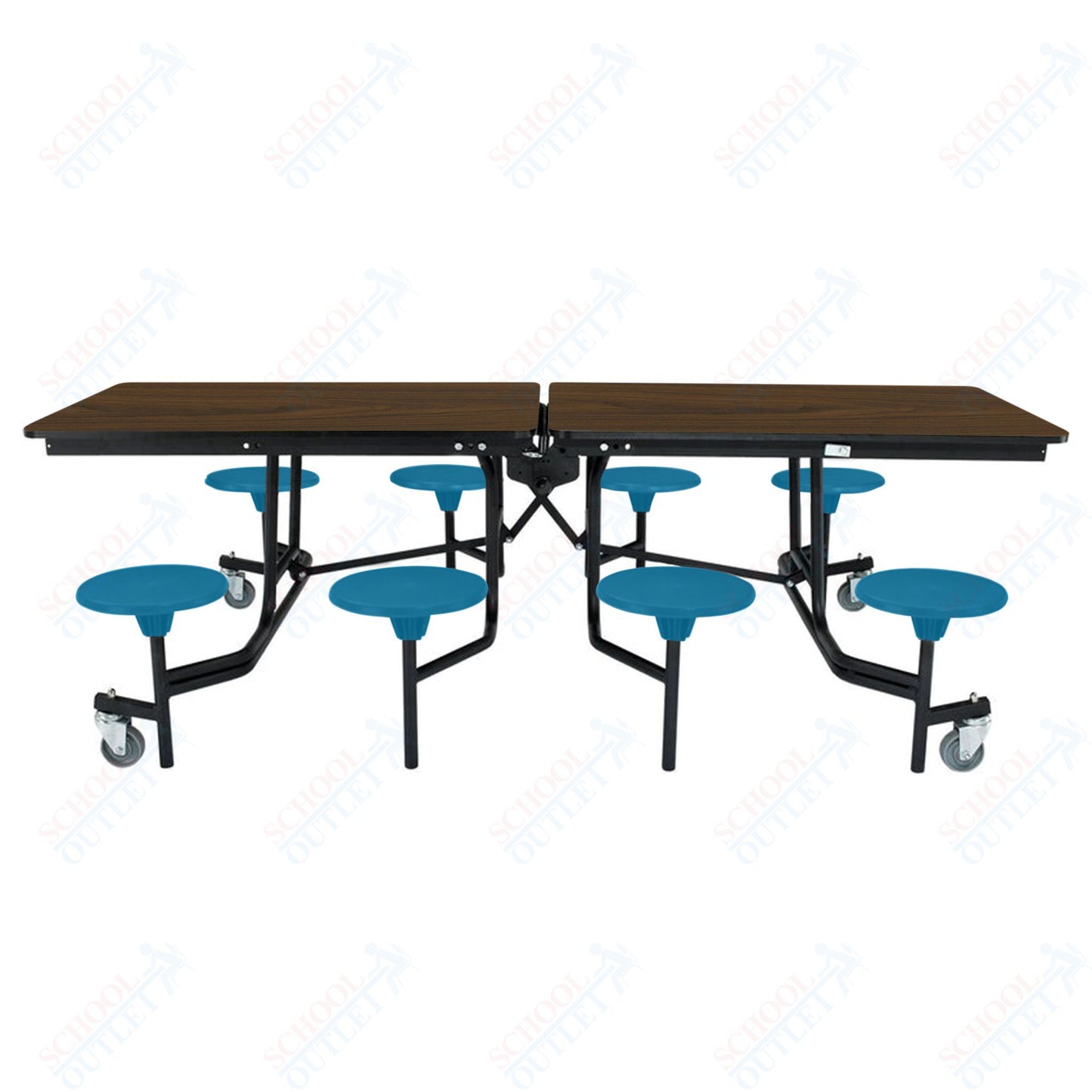 NPS Mobile Cafeteria Table - 30" W x 8' L - 8 Stools - MDF Core - Protect Edge - Black Powdercoated Frame