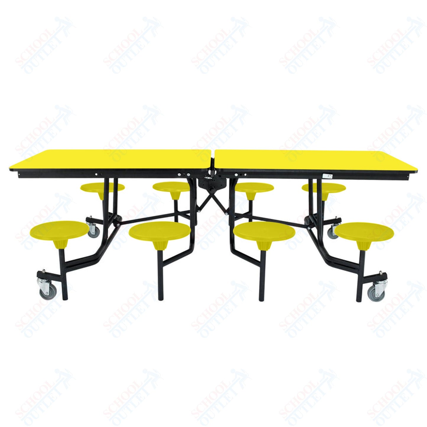 NPS Mobile Cafeteria Table - 30" W x 8' L - 8 Stools - MDF Core - Protect Edge - Black Powdercoated Frame