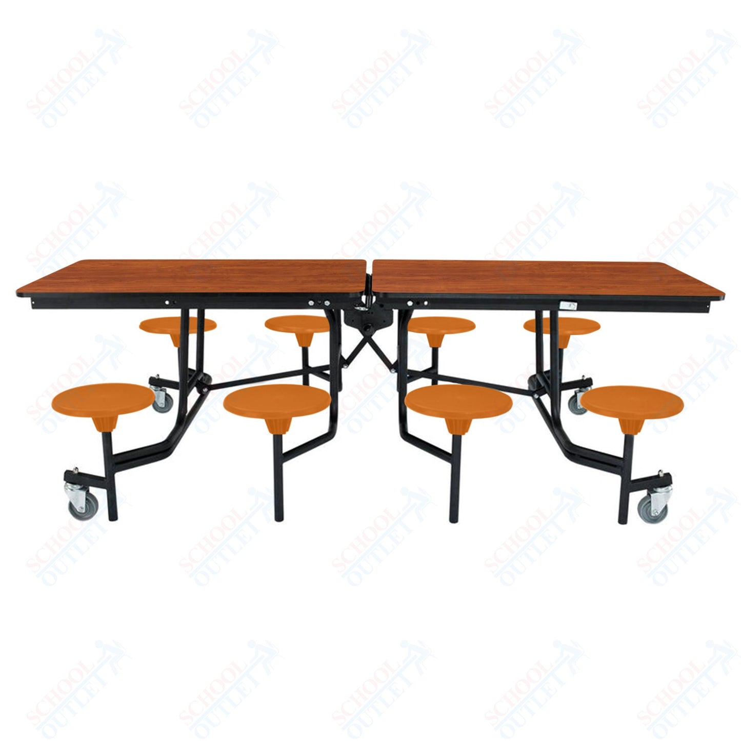 NPS Mobile Cafeteria Table - 30" W x 8' L - 8 Stools - Particleboard Core - T-Molding Edge - Black Powdercoated Frame