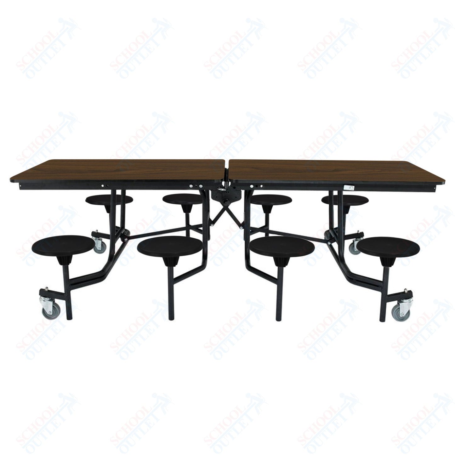 NPS Mobile Cafeteria Table - 30" W x 8' L - 8 Stools - Particleboard Core - T-Molding Edge - Black Powdercoated Frame