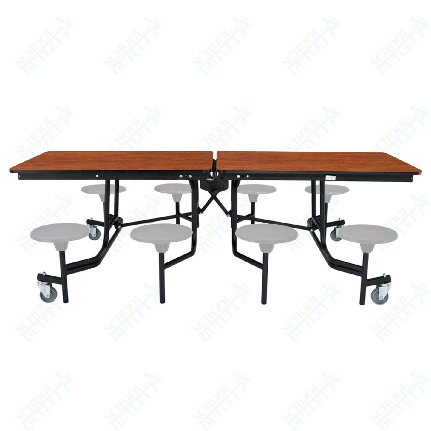 NPS Mobile Cafeteria Table - 30" W x 8' L - 8 Stools - Plywood Core - Protect Edge - Chrome Frame