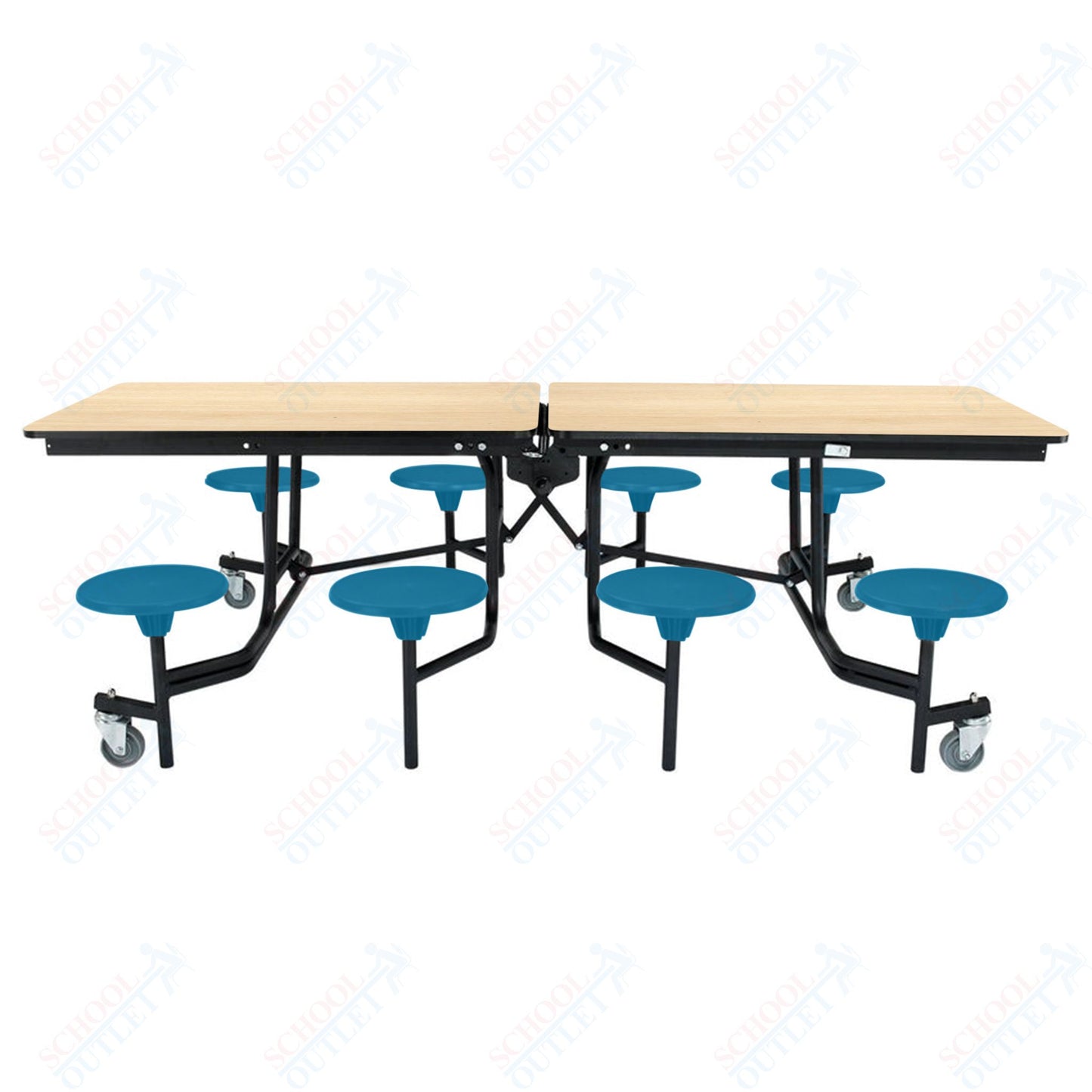 NPS Mobile Cafeteria Table - 30" W x 8' L - 8 Stools - Plywood Core - Protect Edge - Chrome Frame