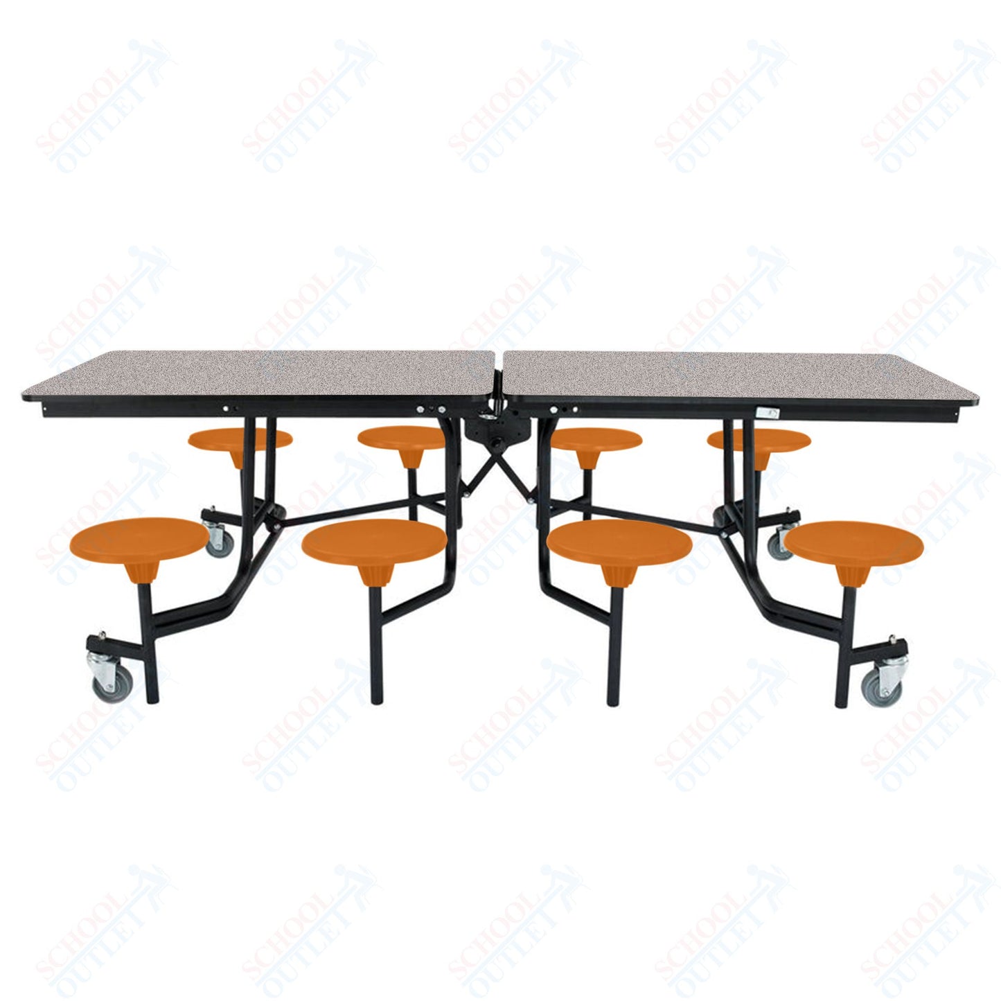 NPS Mobile Cafeteria Table - 30" W x 8' L - 8 Stools - Plywood Core - Protect Edge - Black Powdercoated Frame